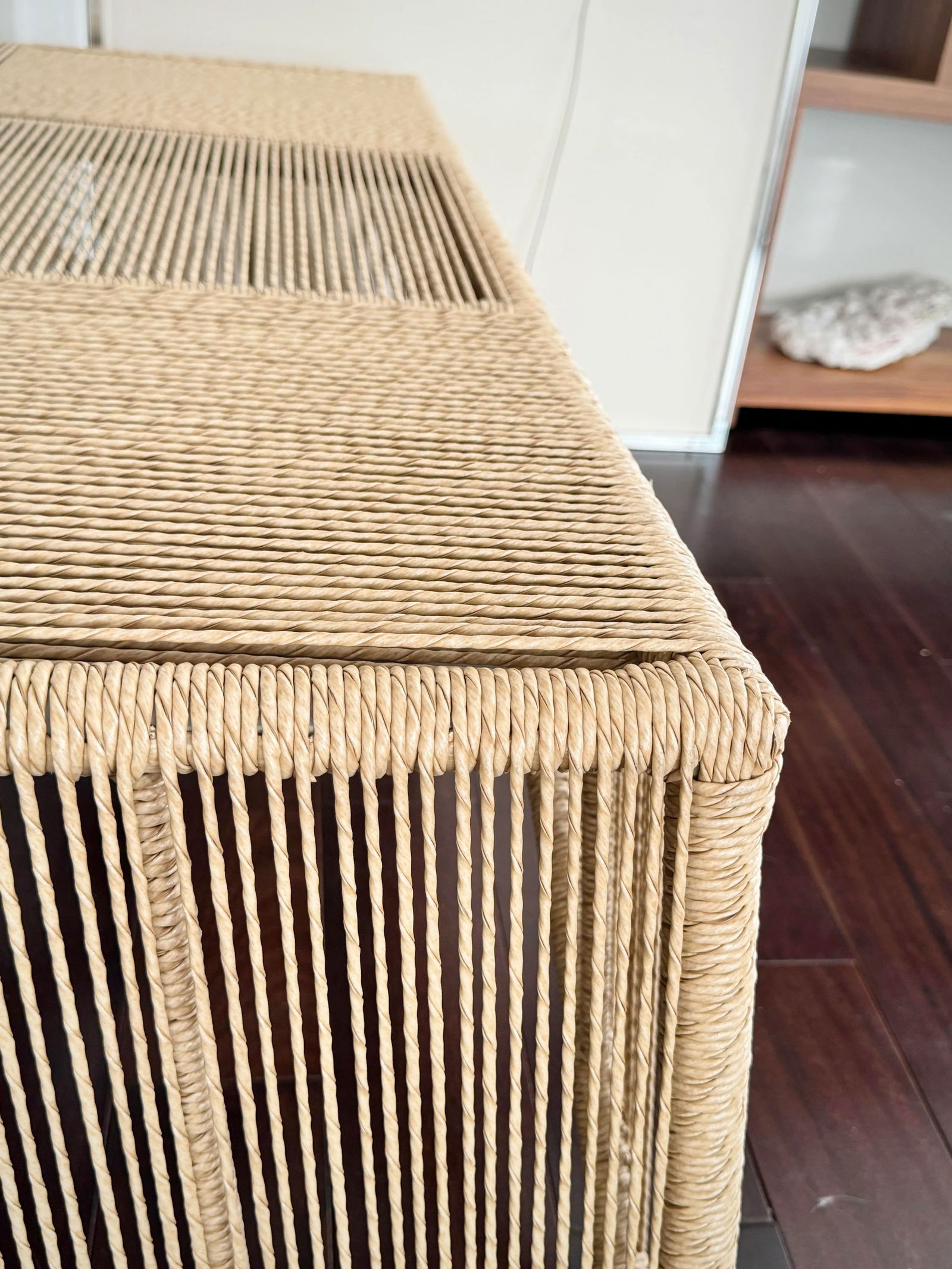 Unique Checkered Handmade Woven Parallel Ropes Checkerboard Plaid Pattern Square Coffee Table by Mad - 6