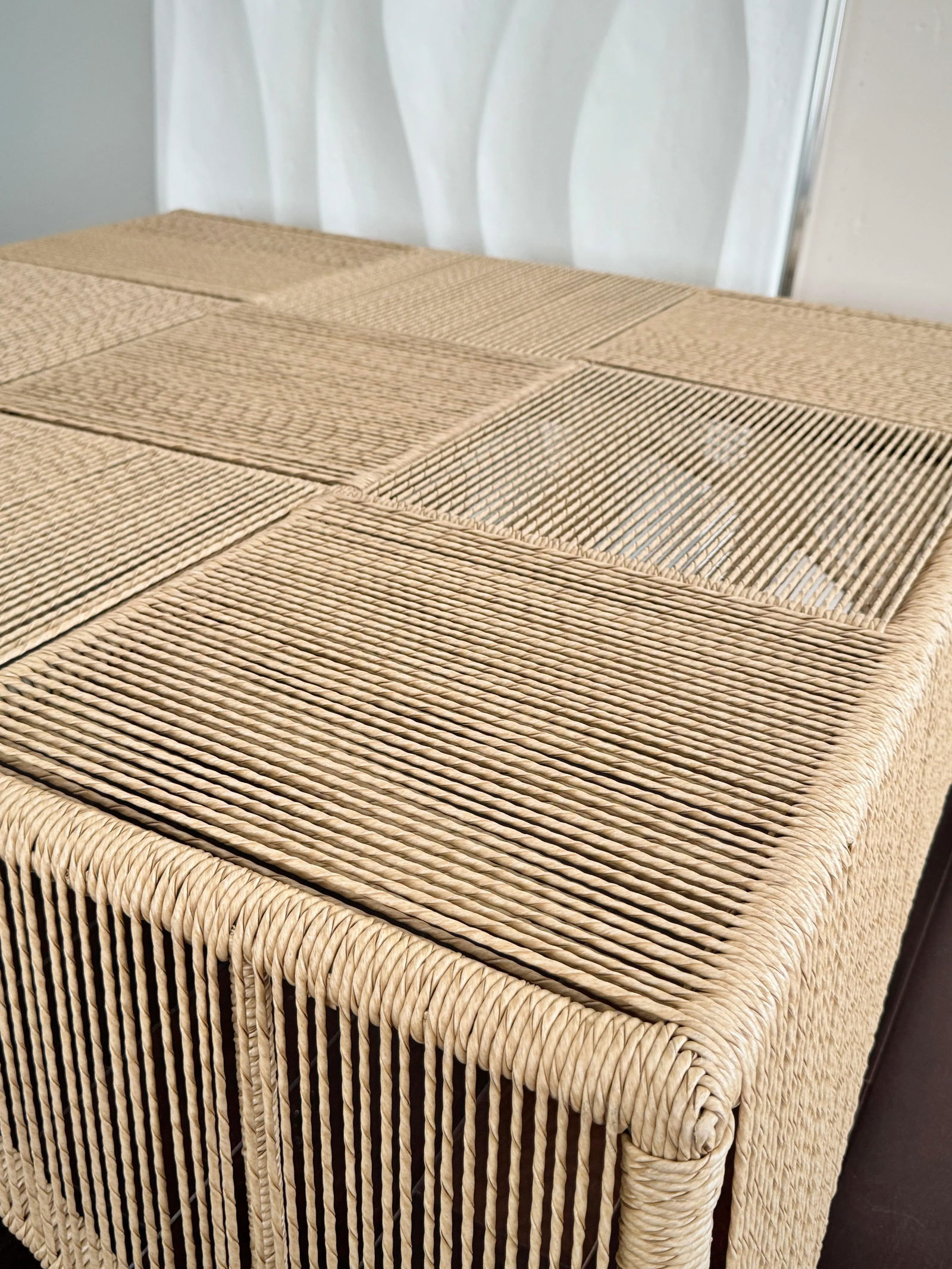 Unique Checkered Handmade Woven Parallel Ropes Checkerboard Plaid Pattern Square Coffee Table by Mad - 7