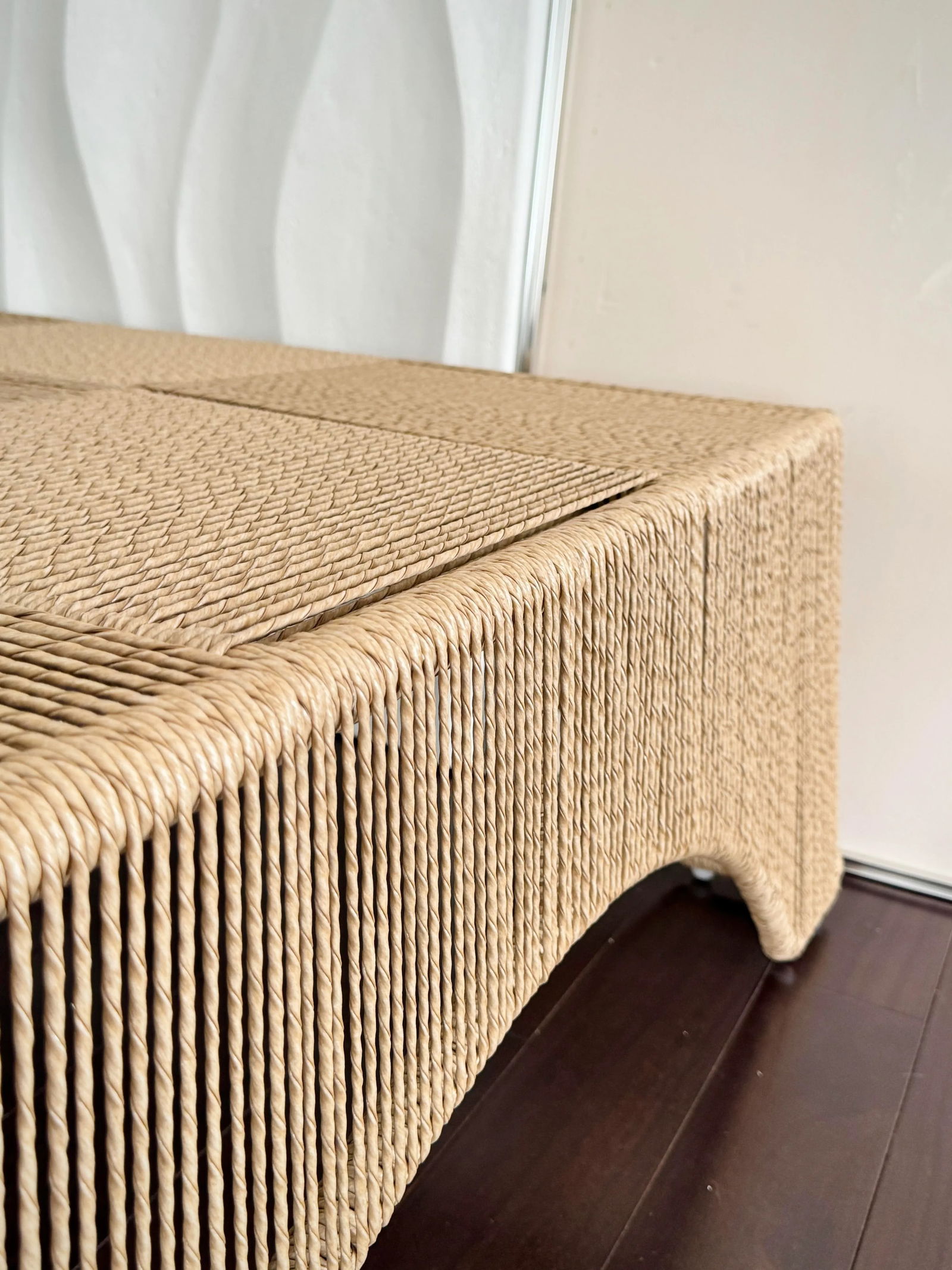 Unique Checkered Handmade Woven Parallel Ropes Checkerboard Plaid Pattern Square Coffee Table by Mad - 8