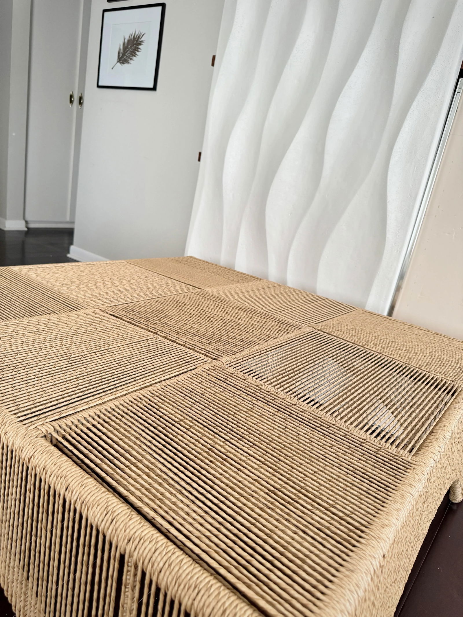 Unique Checkered Handmade Woven Parallel Ropes Checkerboard Plaid Pattern Square Coffee Table by Mad - 9
