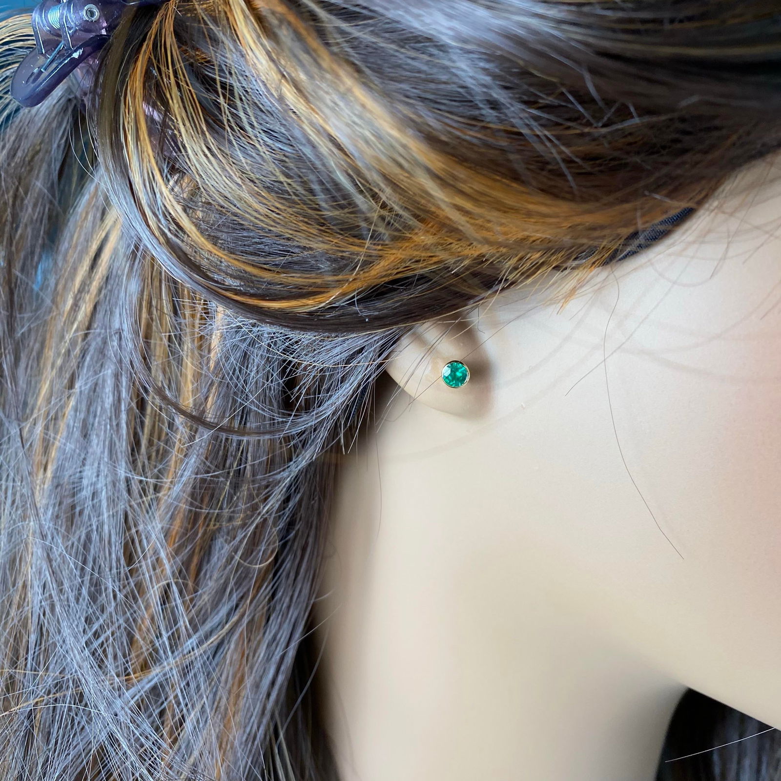 Matched Cabochon Emerald 1.15 Carat Bezel Set 14 Karat Yellow Gold Earrings - 2 Pieces - 3