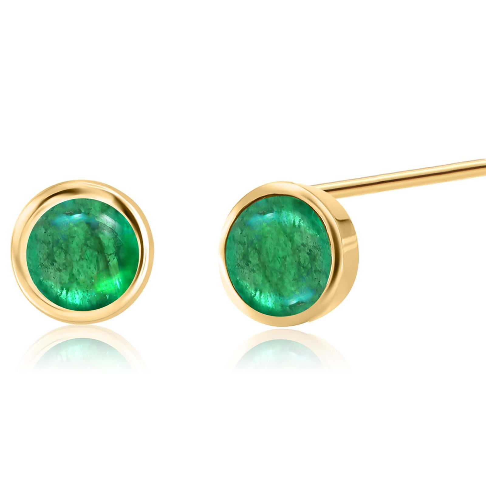 Matched Cabochon Emerald 1.15 Carat Bezel Set 14 Karat Yellow Gold Earrings - 2 Pieces - 4