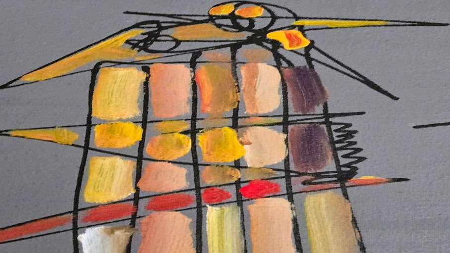 1990s Acrylic Painting With India Ink on Stretched Canvas by Brazilian Artist Fernando Duarte Modern - 7