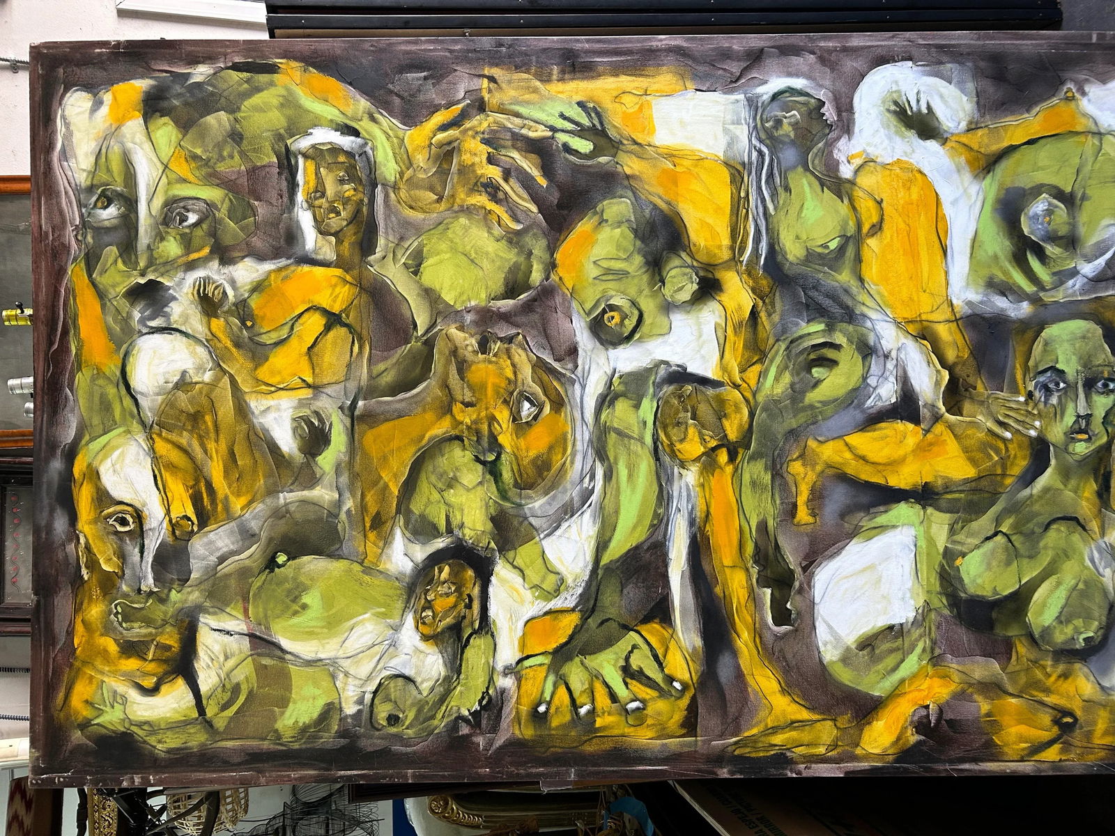 Large 84" Original Signed "Yoga Time" Painting by Laurent Proneur - 10