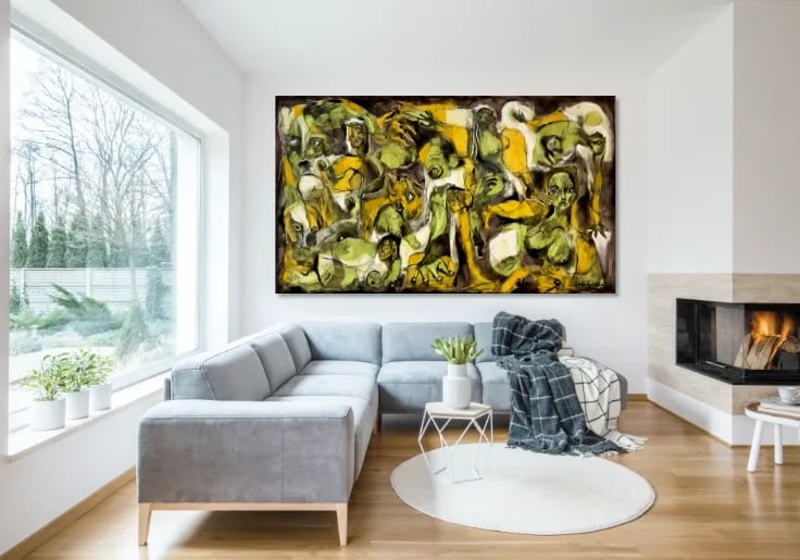 Large 84" Original Signed "Yoga Time" Painting by Laurent Proneur - 12