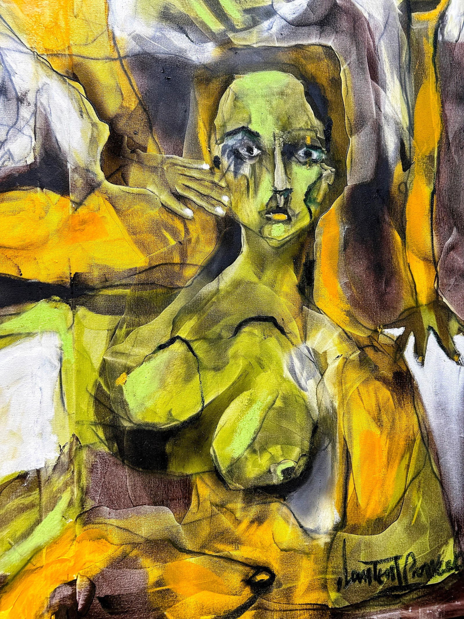 Large 84" Original Signed "Yoga Time" Painting by Laurent Proneur - 9