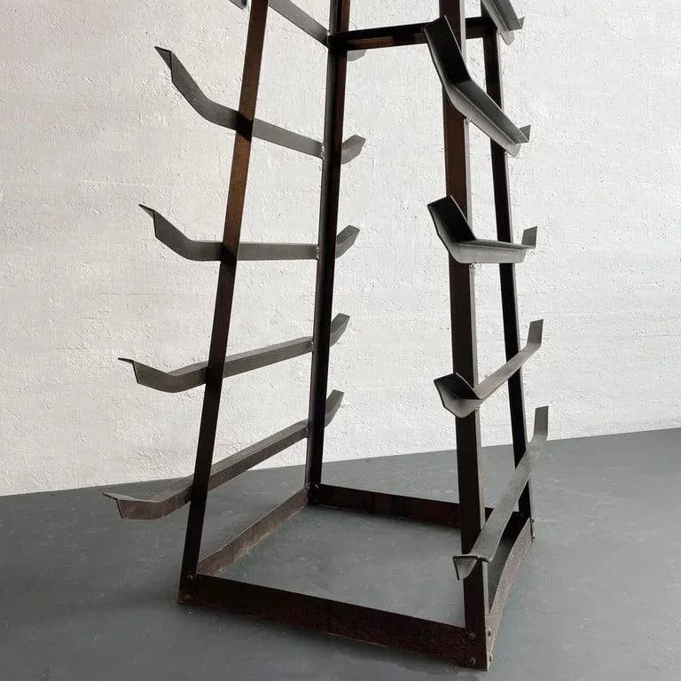 1940s Custom-Made Tall Industrial Cast Iron Tower Storage Rack Sculpture - 4