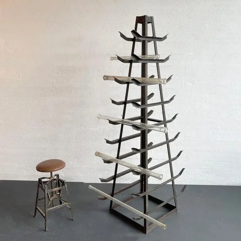 1940s Custom-Made Tall Industrial Cast Iron Tower Storage Rack Sculpture - 5