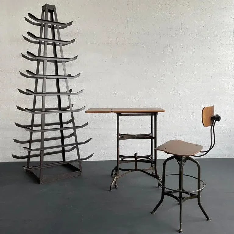 1940s Custom-Made Tall Industrial Cast Iron Tower Storage Rack Sculpture - 8