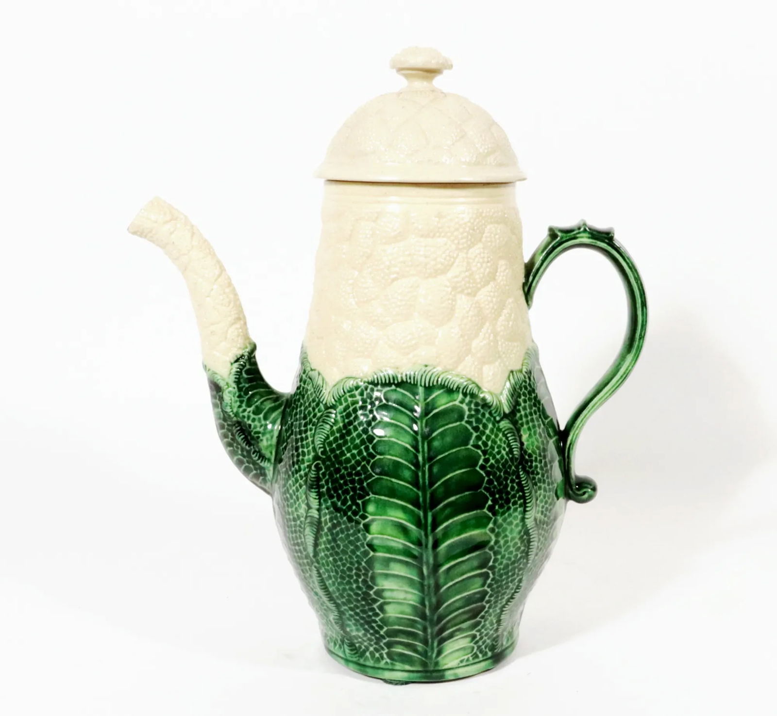 English Staffordshire Creamware Pottery Cauliflower Coffee Pot and Cover - 3