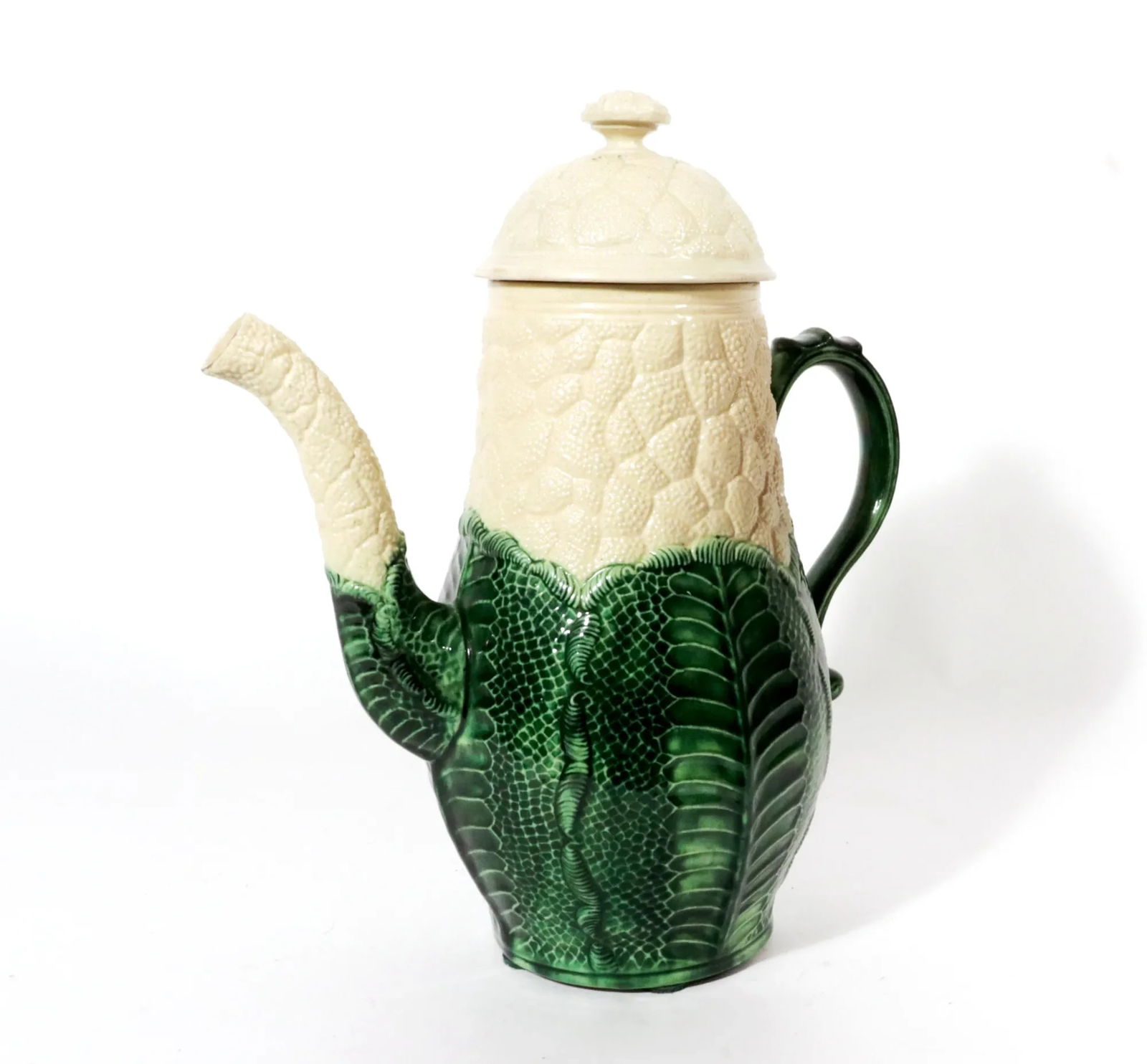 English Staffordshire Creamware Pottery Cauliflower Coffee Pot and Cover - 4