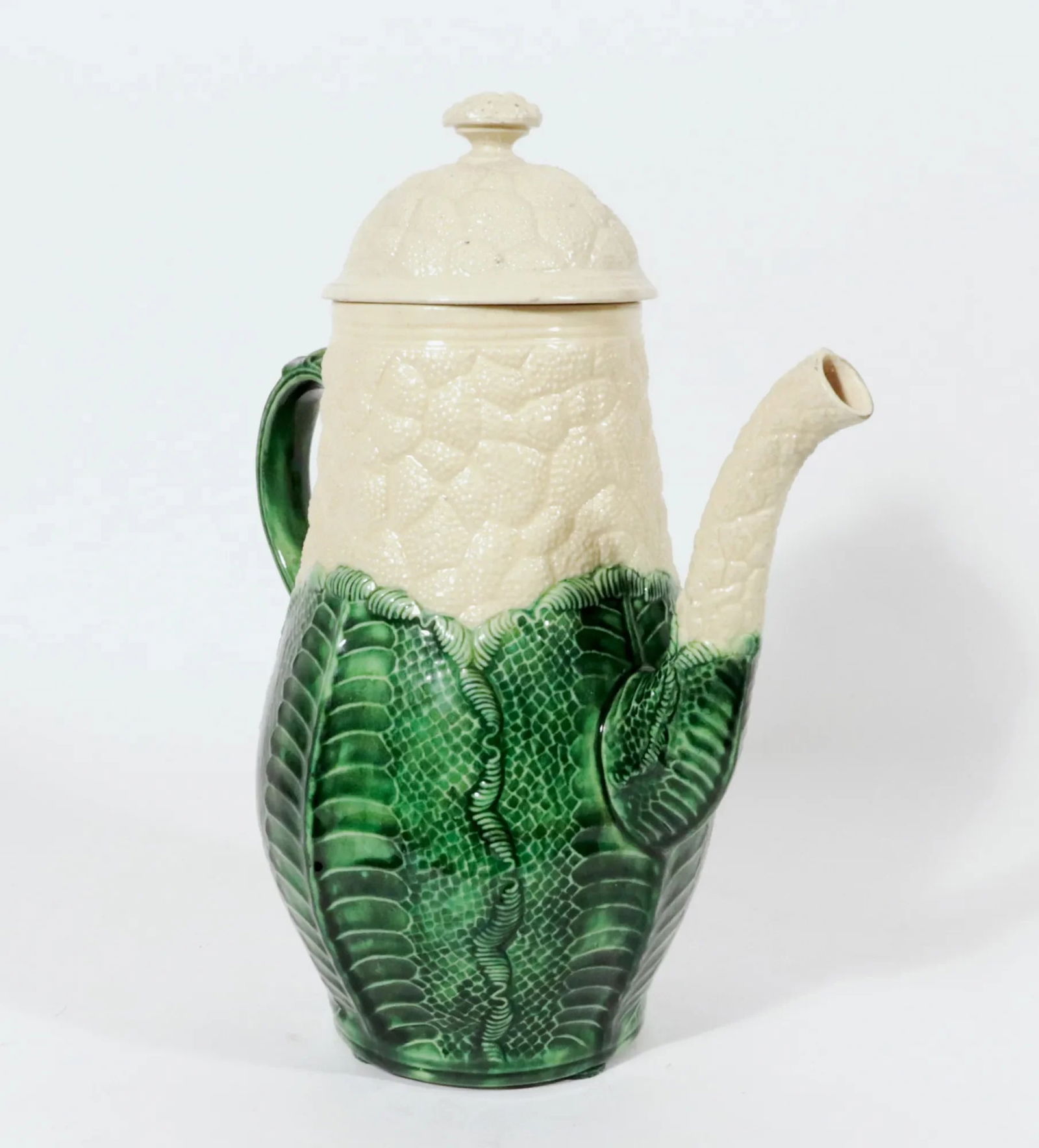 English Staffordshire Creamware Pottery Cauliflower Coffee Pot and Cover - 6
