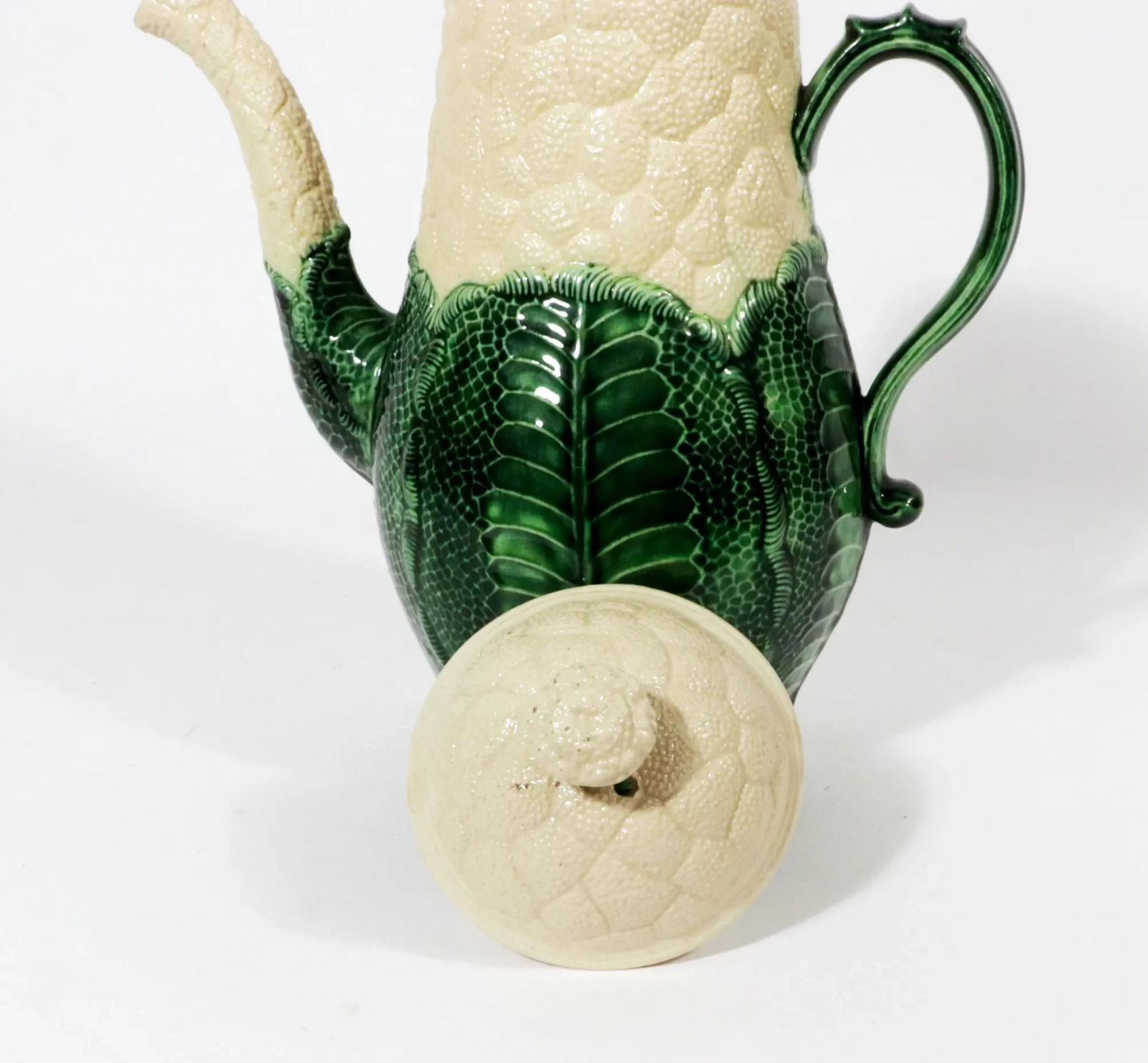 English Staffordshire Creamware Pottery Cauliflower Coffee Pot and Cover - 8