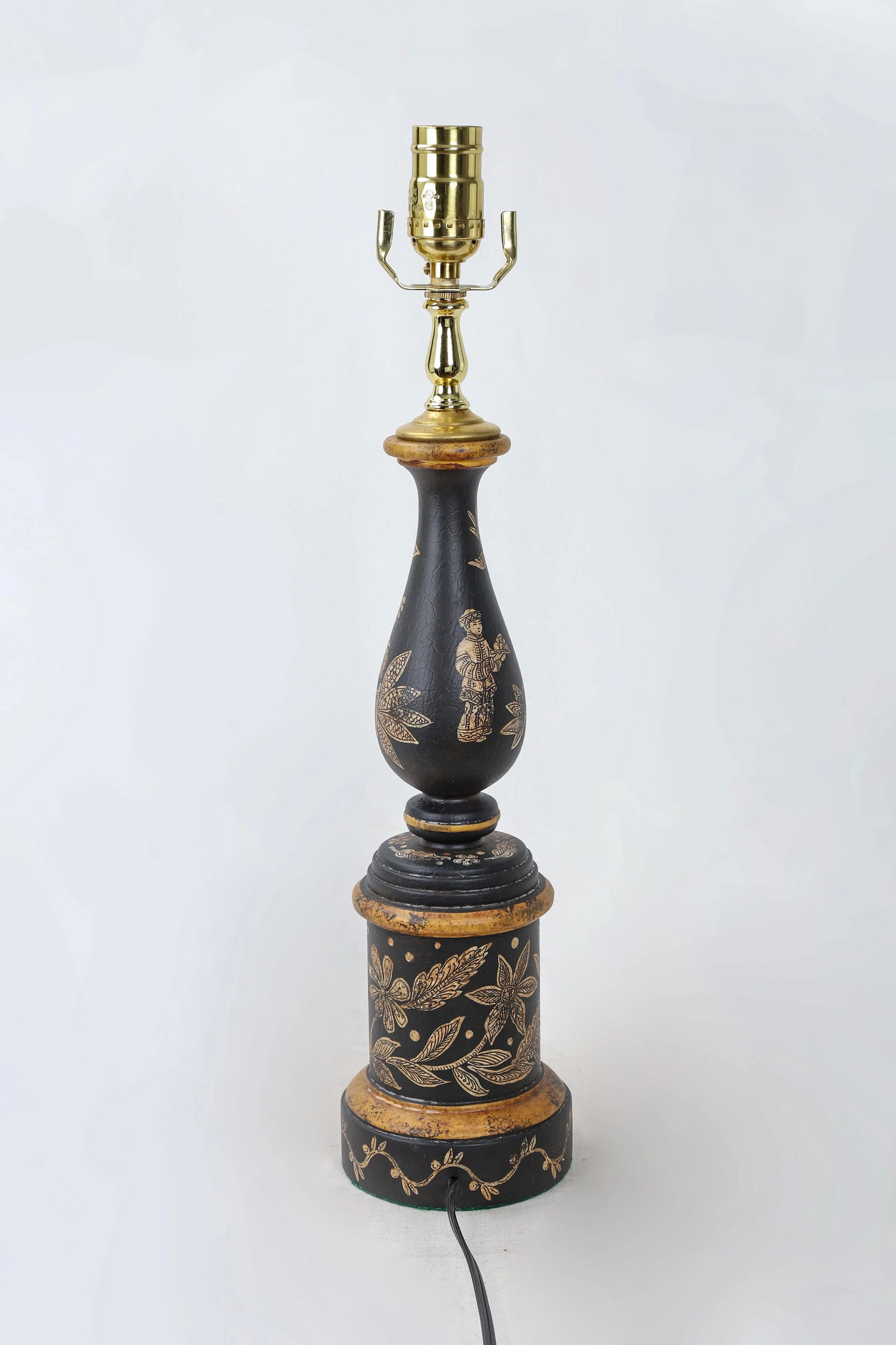 Vintage Black and Gold Chinoiserie Hand Painted Lamp - 5