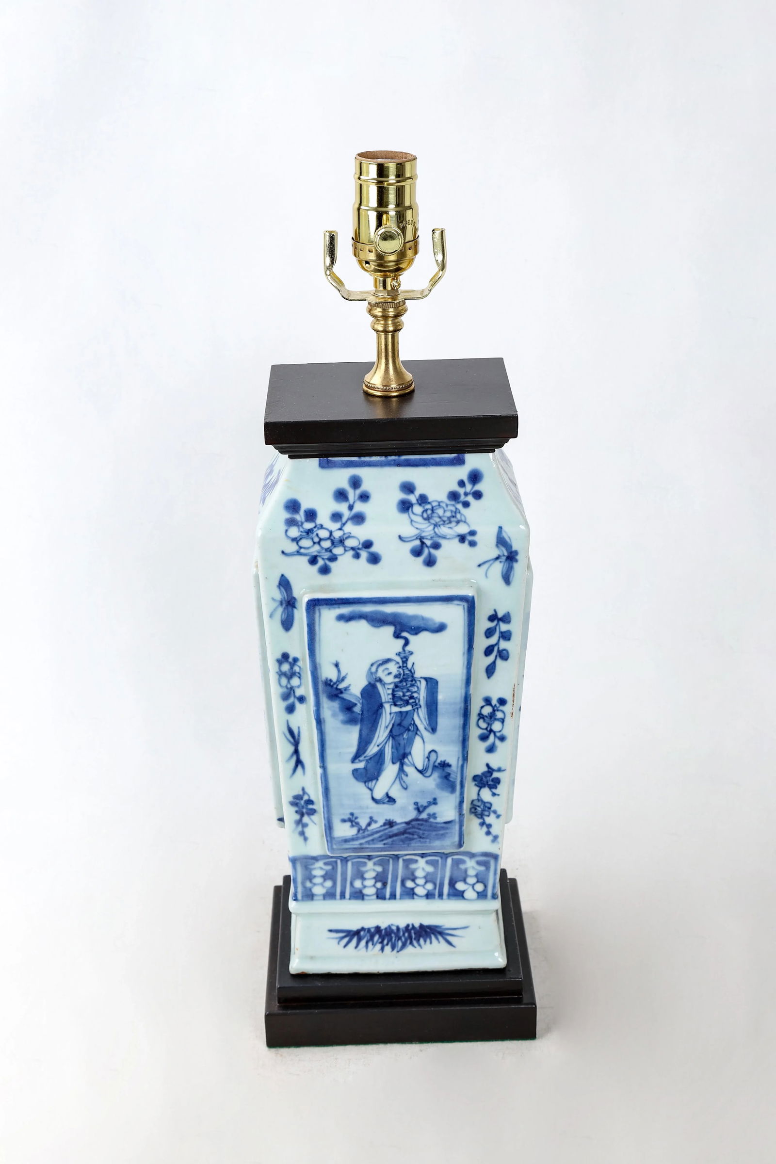 Vintage Qing Dynasty Blue and White Porcelain Square Vase Lamp - 2