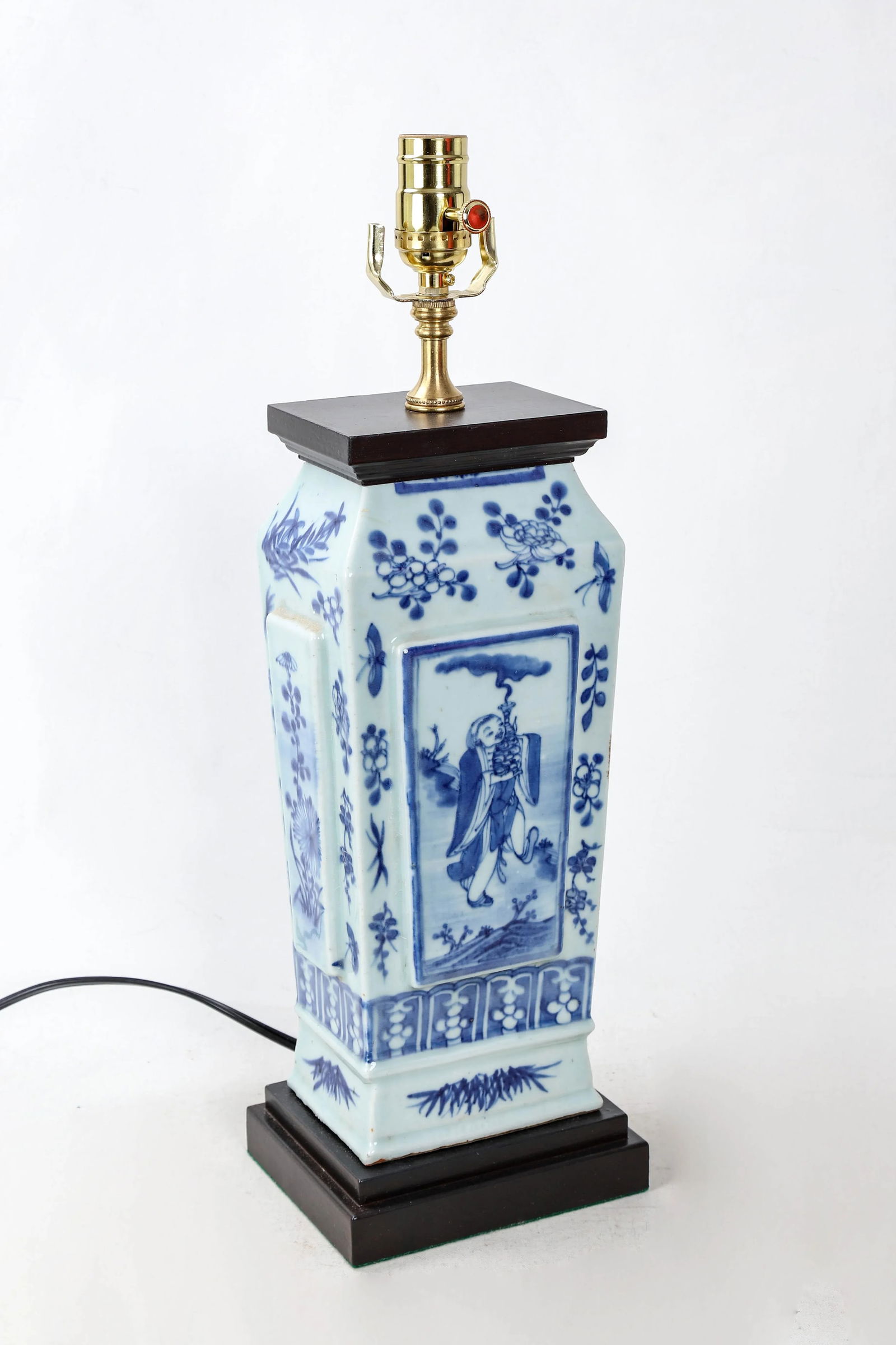 Vintage Qing Dynasty Blue and White Porcelain Square Vase Lamp - 3