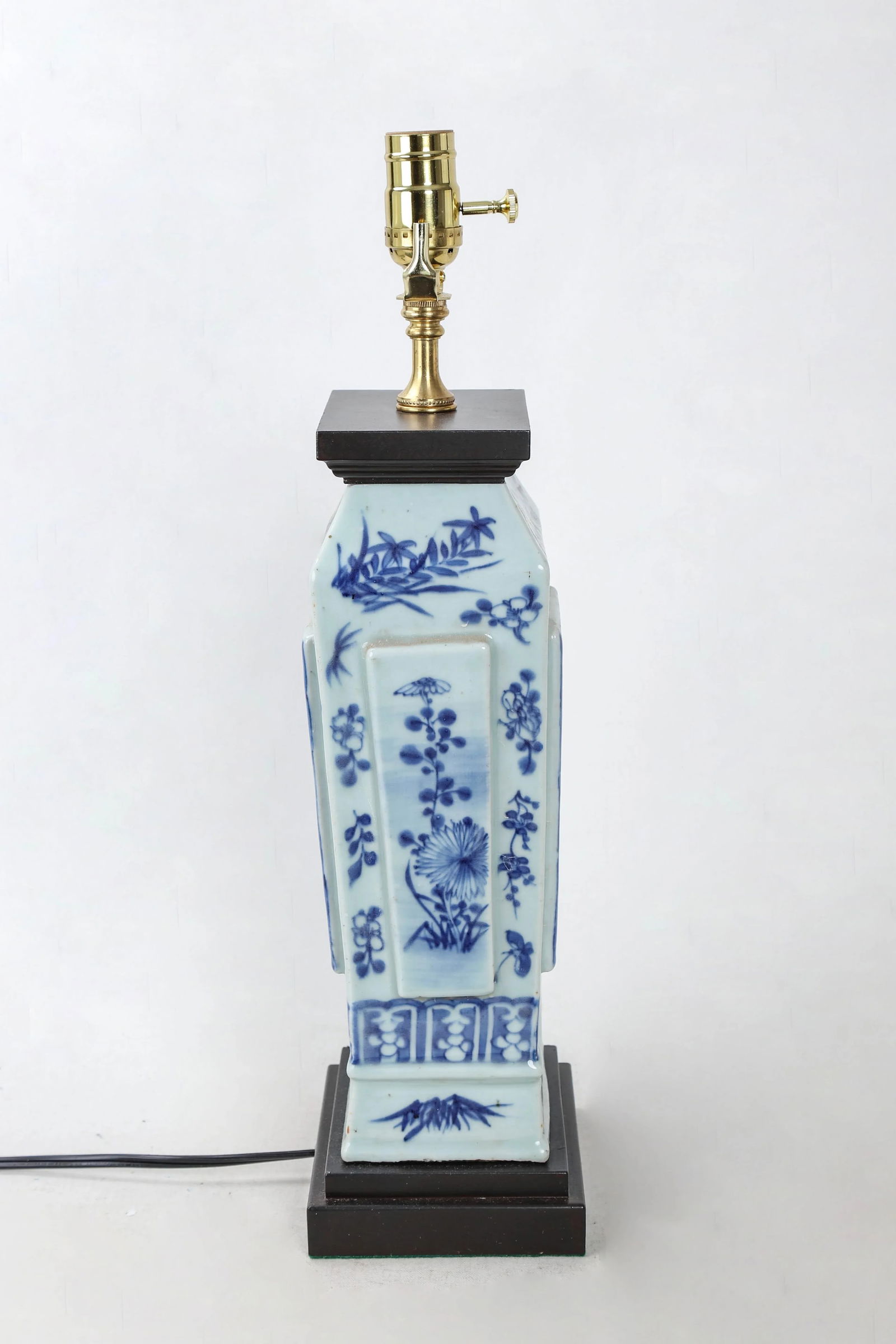 Vintage Qing Dynasty Blue and White Porcelain Square Vase Lamp - 6