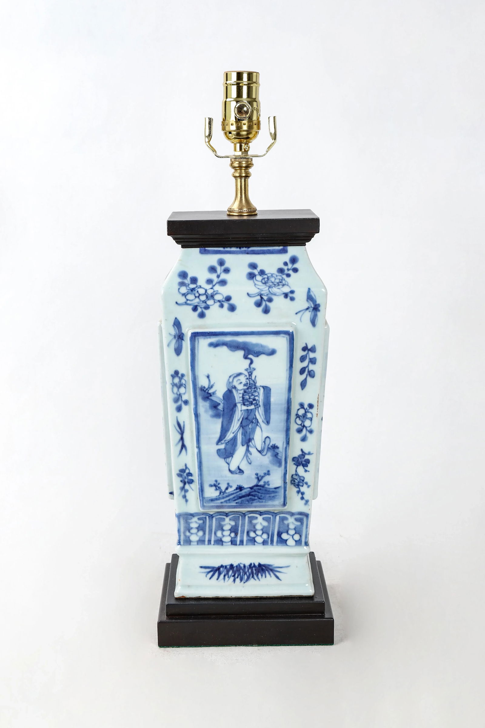 Vintage Qing Dynasty Blue and White Porcelain Square Vase Lamp - 8