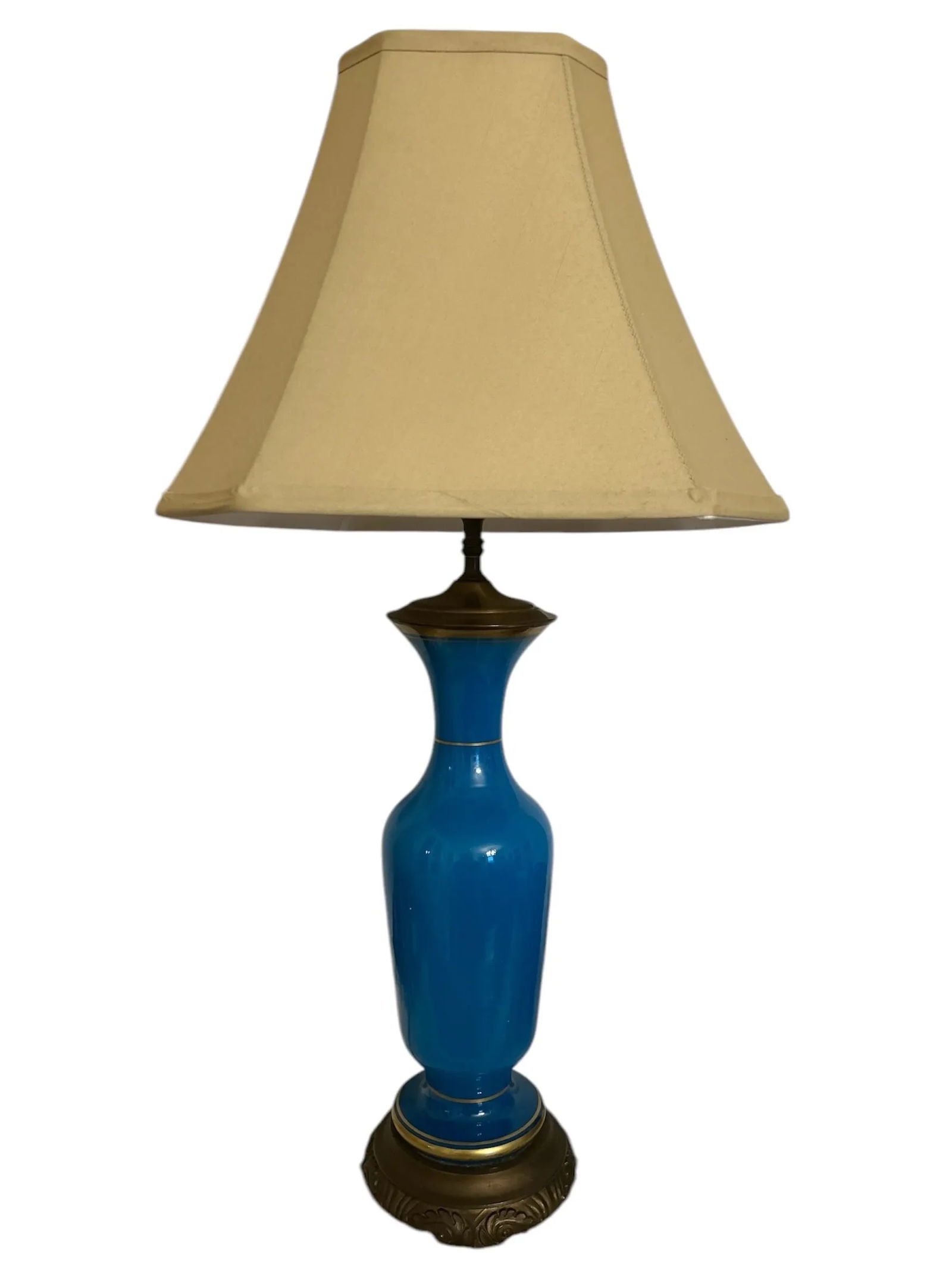 Antique Blue Opaline Glass Lamp - 2