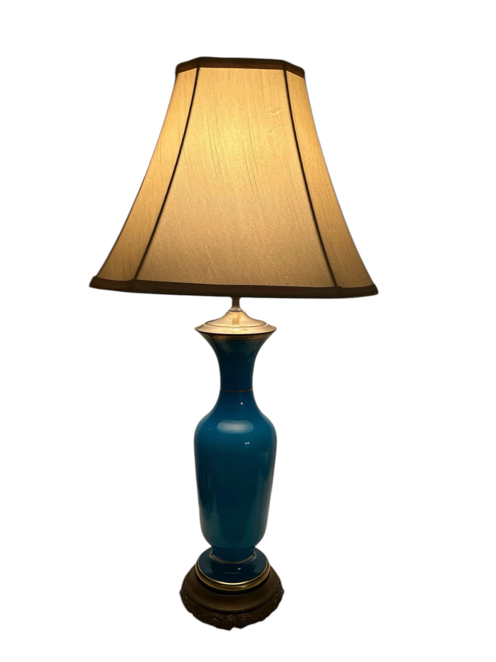 Antique Blue Opaline Glass Lamp - 3