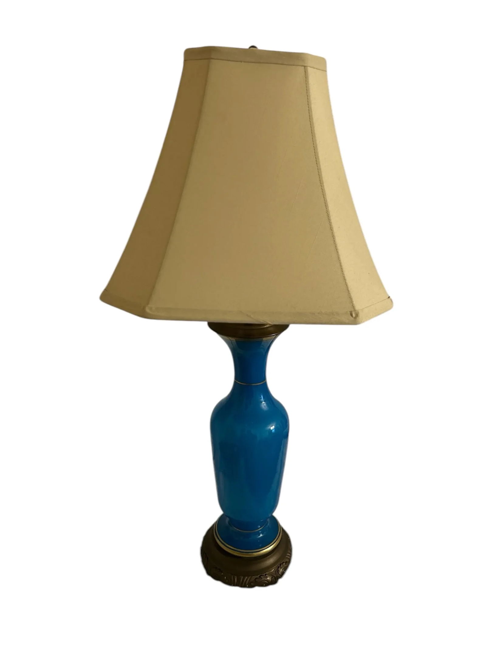 Antique Blue Opaline Glass Lamp - 4