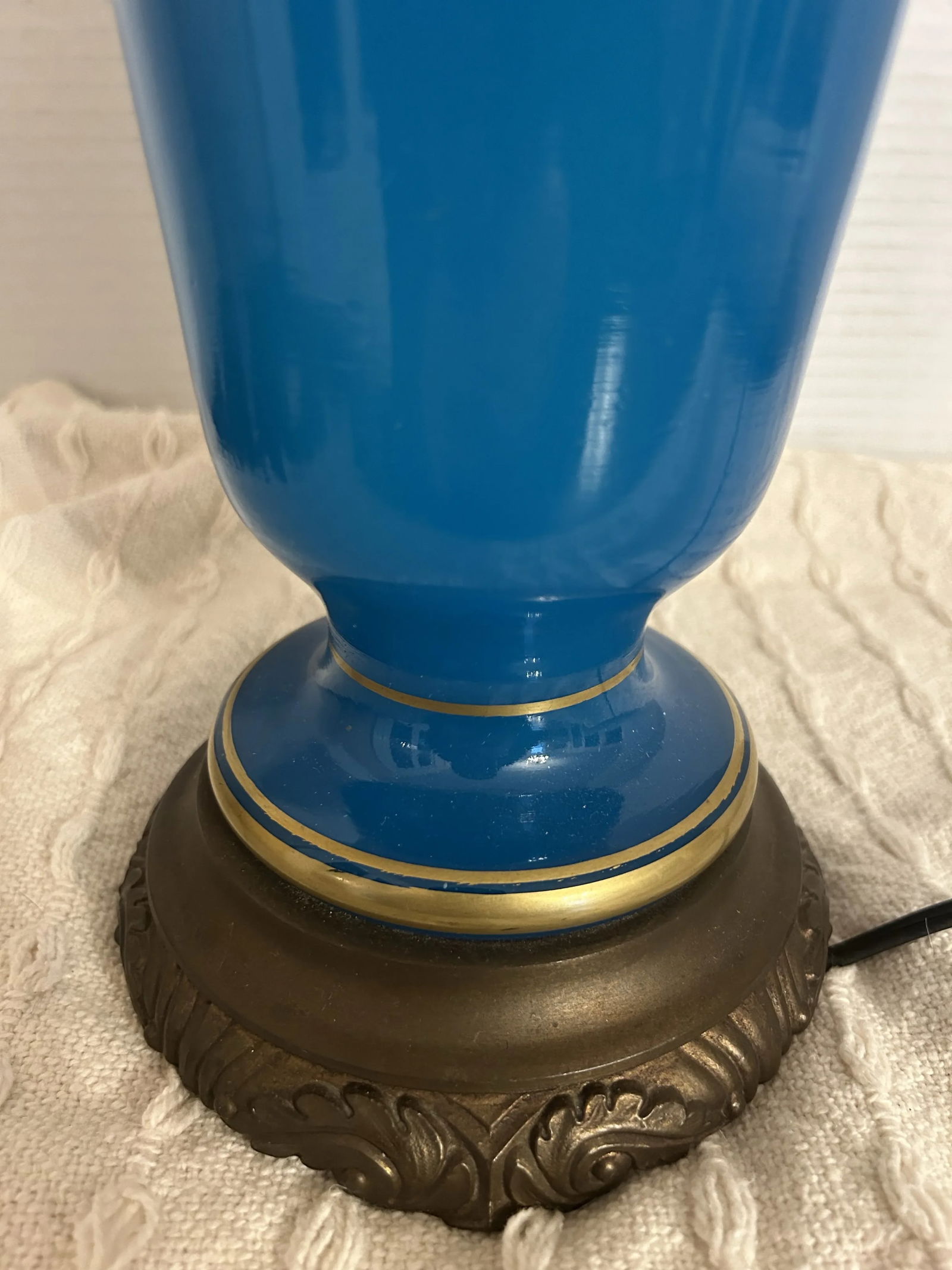 Antique Blue Opaline Glass Lamp - 7