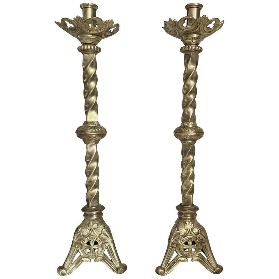 19th Century Italian Paschal Candleholder Bronze Venice Torchères Candlesticks - 11