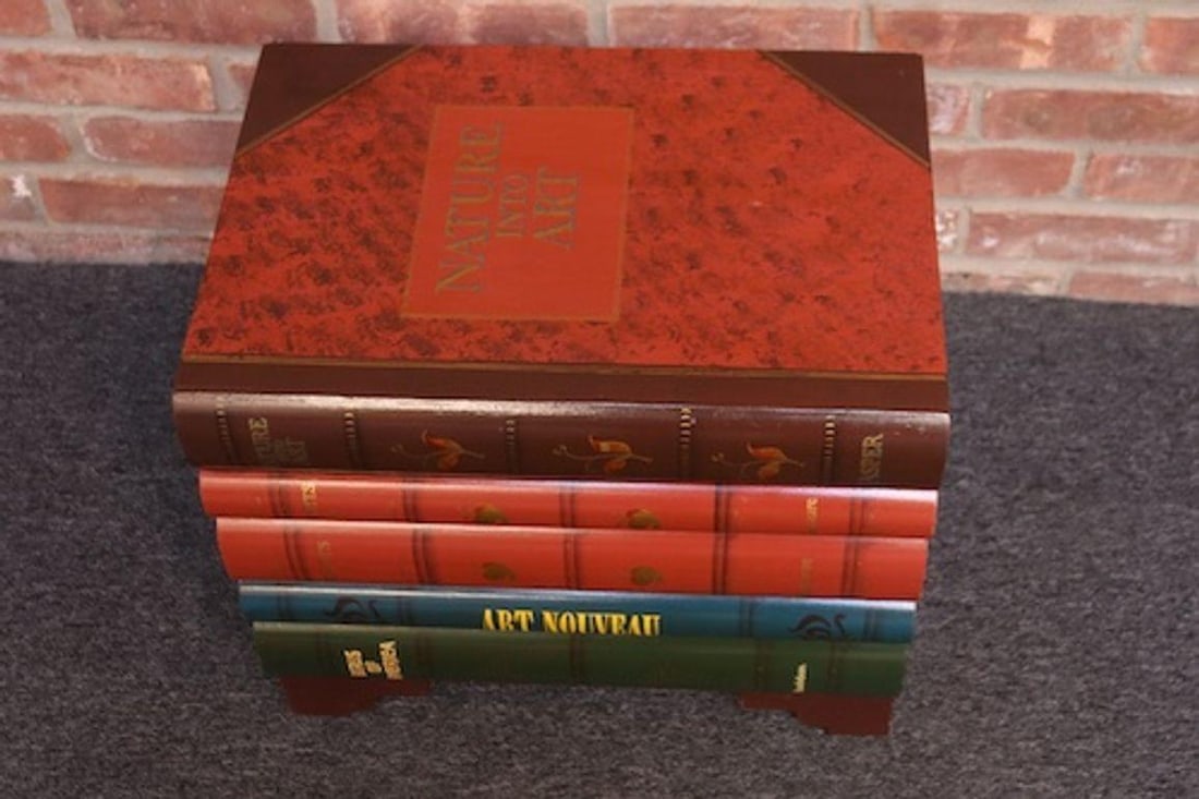 Vintage Trompe l'Oeil Faux Stacked Books Chest / Decorative Box by Don Andres - 2