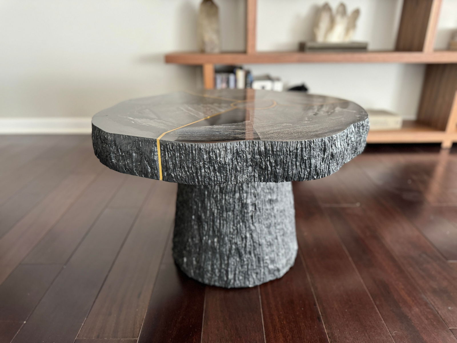 Sculptural Modern Organic Black Wood Sune Small Coffee Table or Side Table by Made Goods With Golden - 11