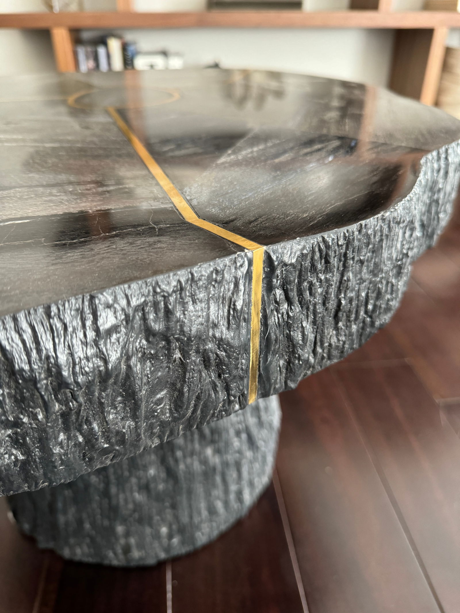 Sculptural Modern Organic Black Wood Sune Small Coffee Table or Side Table by Made Goods With Golden - 8