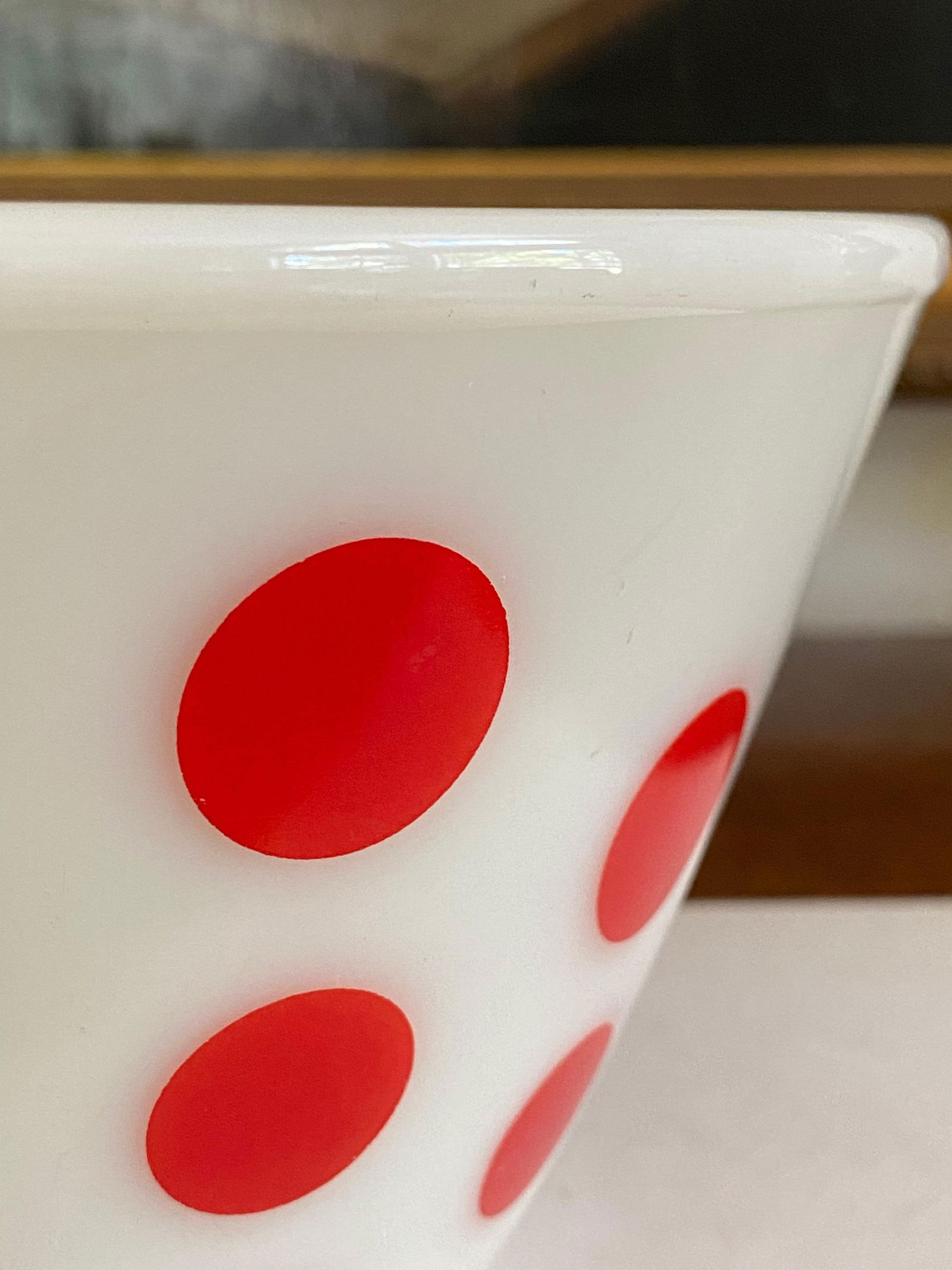 Set of 3 Mid Century Pyrex Glass Bowls, Fire King Brand- Red Dot decor - 2