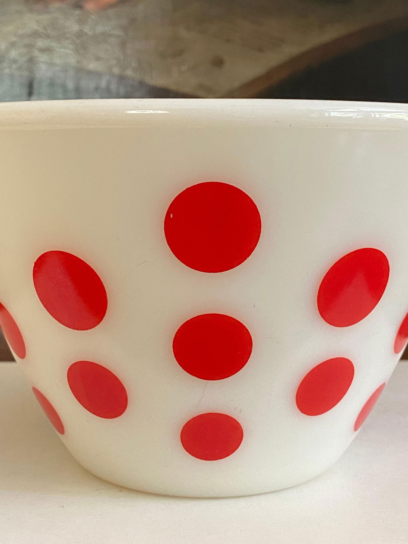 Set of 3 Mid Century Pyrex Glass Bowls, Fire King Brand- Red Dot decor - 3