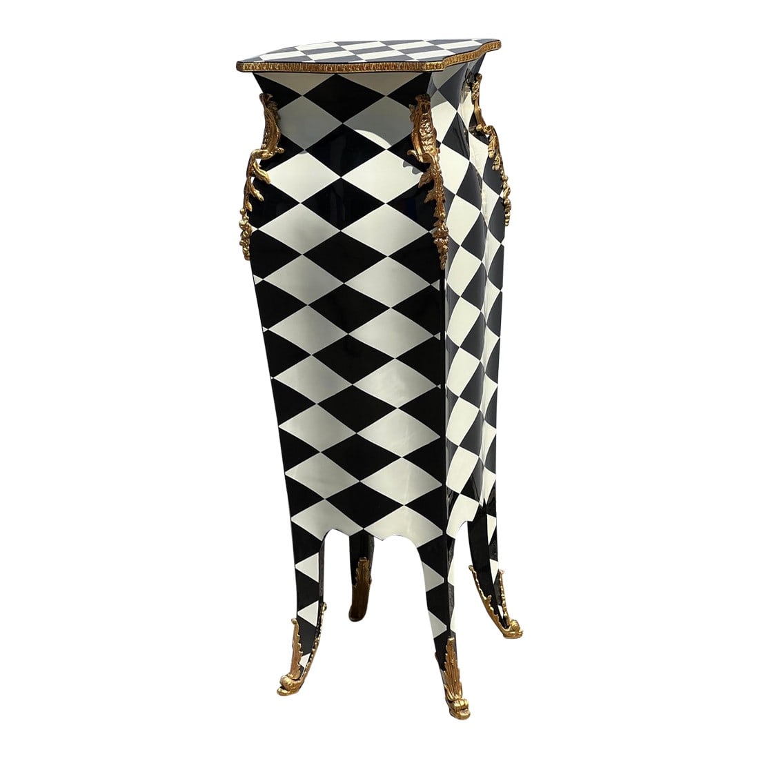 1960s Louis XV Style Pedestal Stand Column Black and White Checkered Patterns: Beautiful Vintage Harlequin black and white checkered Louis XV Style Pedestals Hight of 47 1/2" x Width 15 1/2" x Depth 15 1/2" Condition: Alterations: Original Condition Unaltered Imperfections: Some