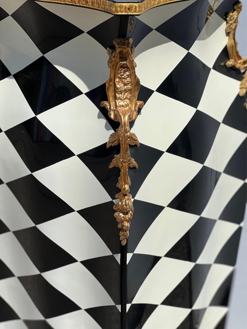 1960s Louis XV Style Pedestal Stand Column Black and White Checkered Patterns - 3