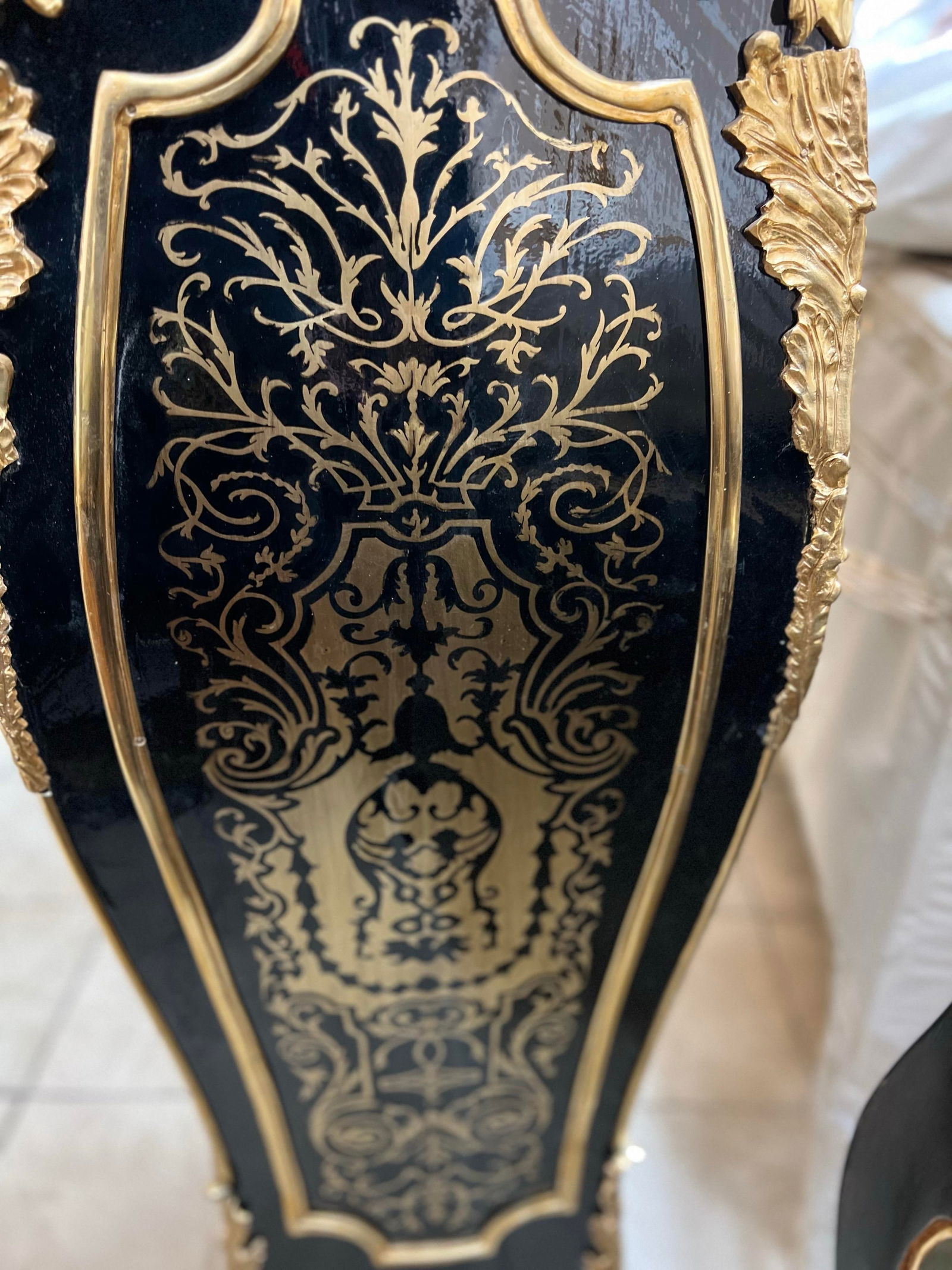 Pair of 1960s Louis XV Boulle Pedestal Table Stands French Inlay Black Italian Marble Top - 8