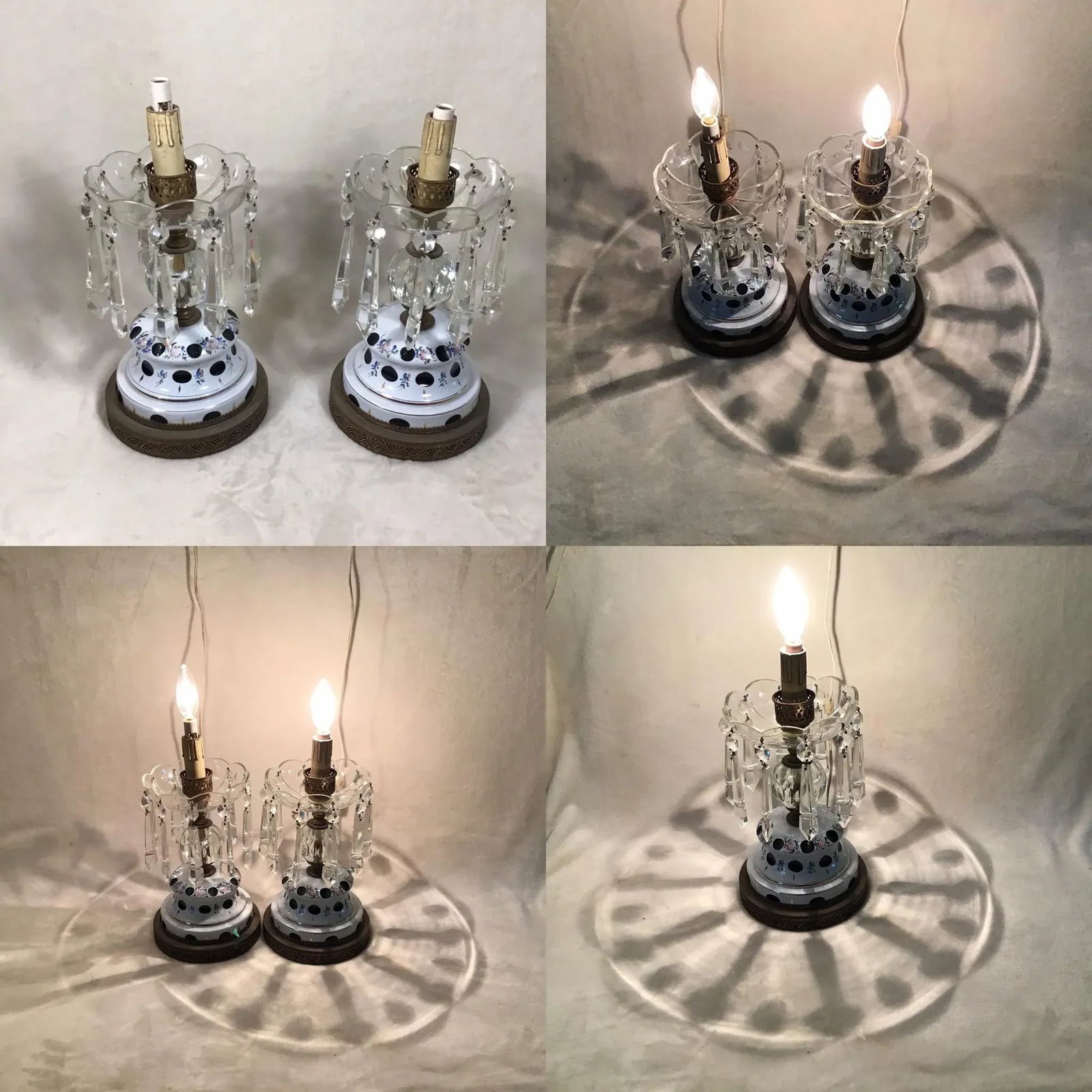 Antique 1920s Vintage Bohemian Cased Glass & Crystal Electric Table Lamps - a Pair - 10