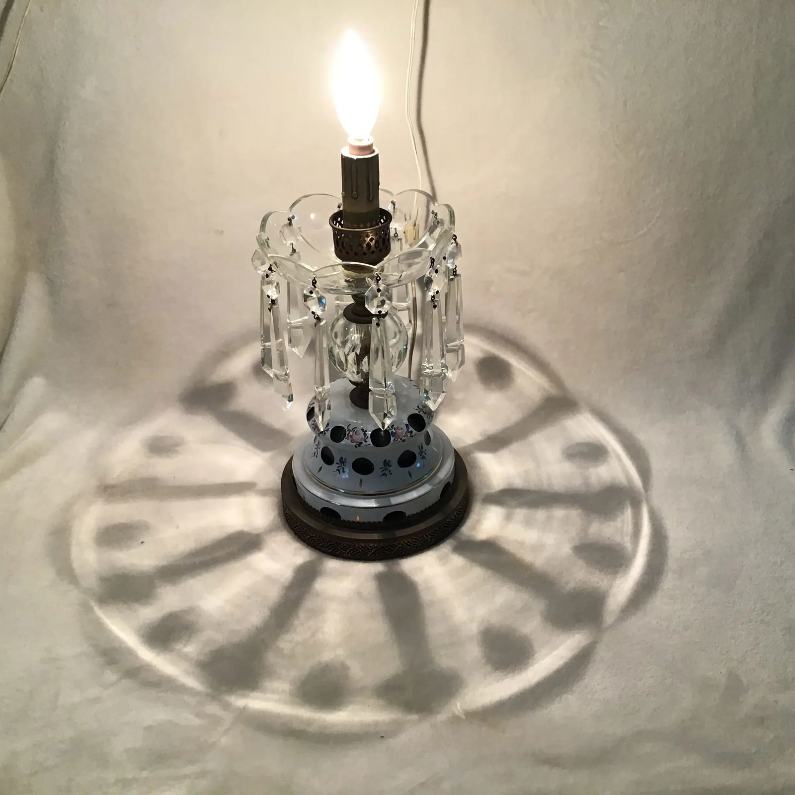 Antique 1920s Vintage Bohemian Cased Glass & Crystal Electric Table Lamps - a Pair - 11