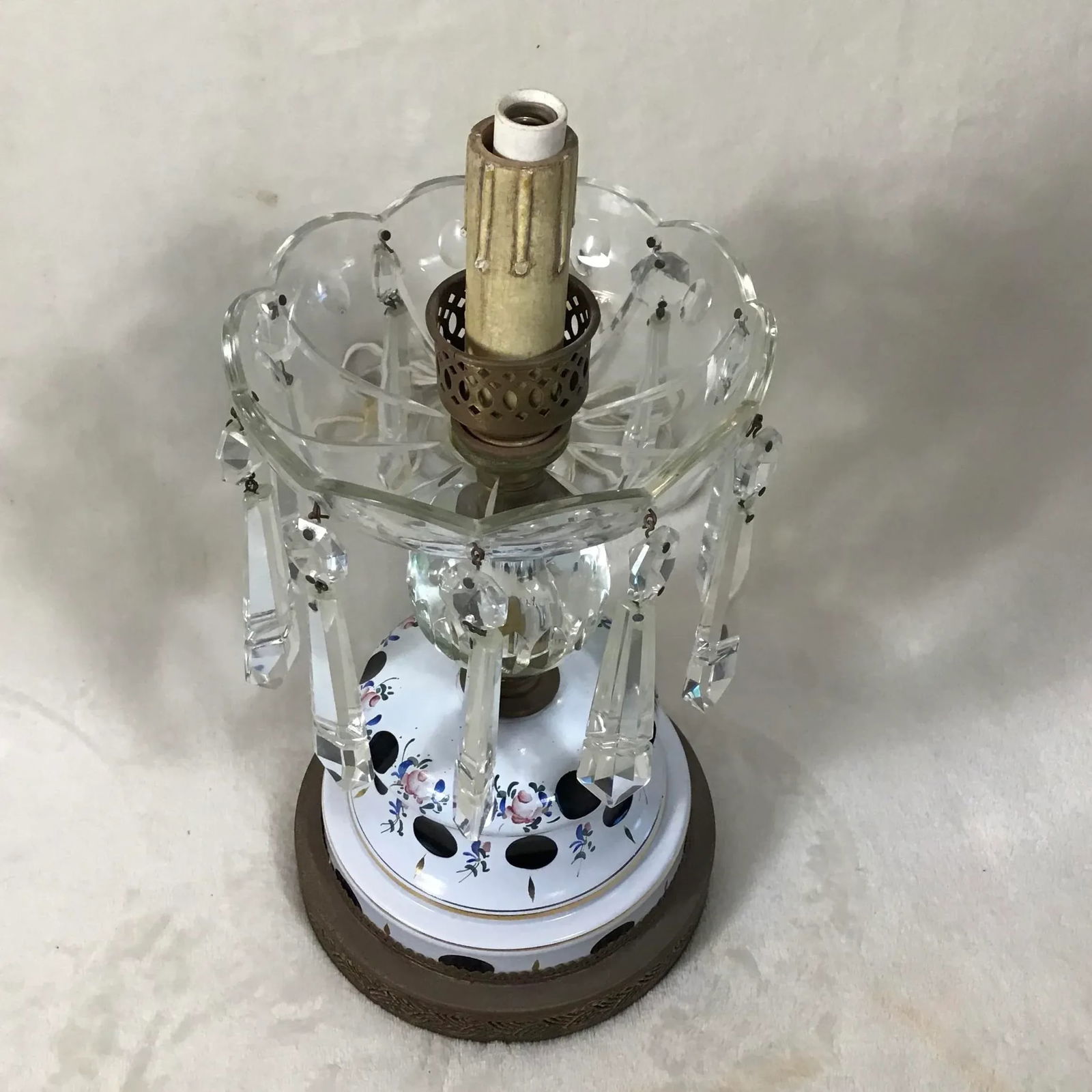 Antique 1920s Vintage Bohemian Cased Glass & Crystal Electric Table Lamps - a Pair - 12