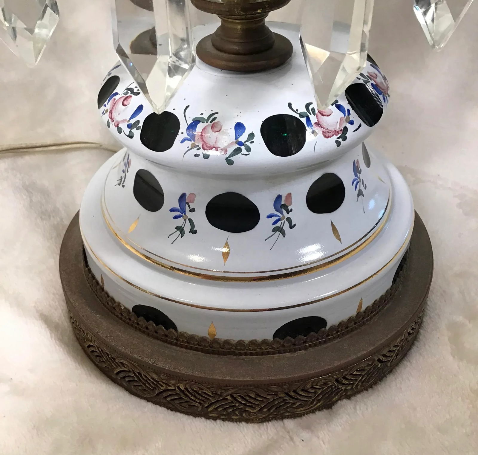 Antique 1920s Vintage Bohemian Cased Glass & Crystal Electric Table Lamps - a Pair - 3