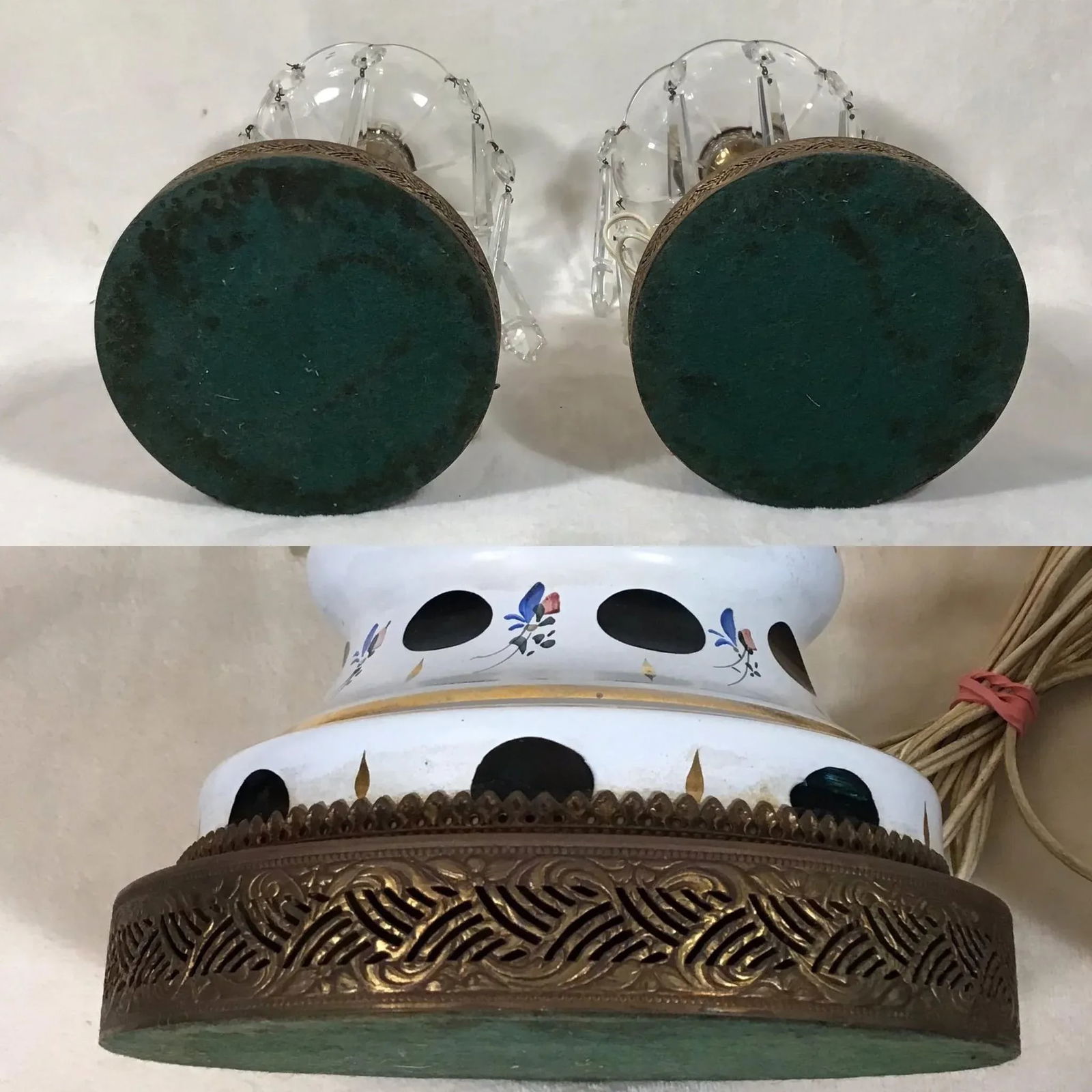 Antique 1920s Vintage Bohemian Cased Glass & Crystal Electric Table Lamps - a Pair - 4