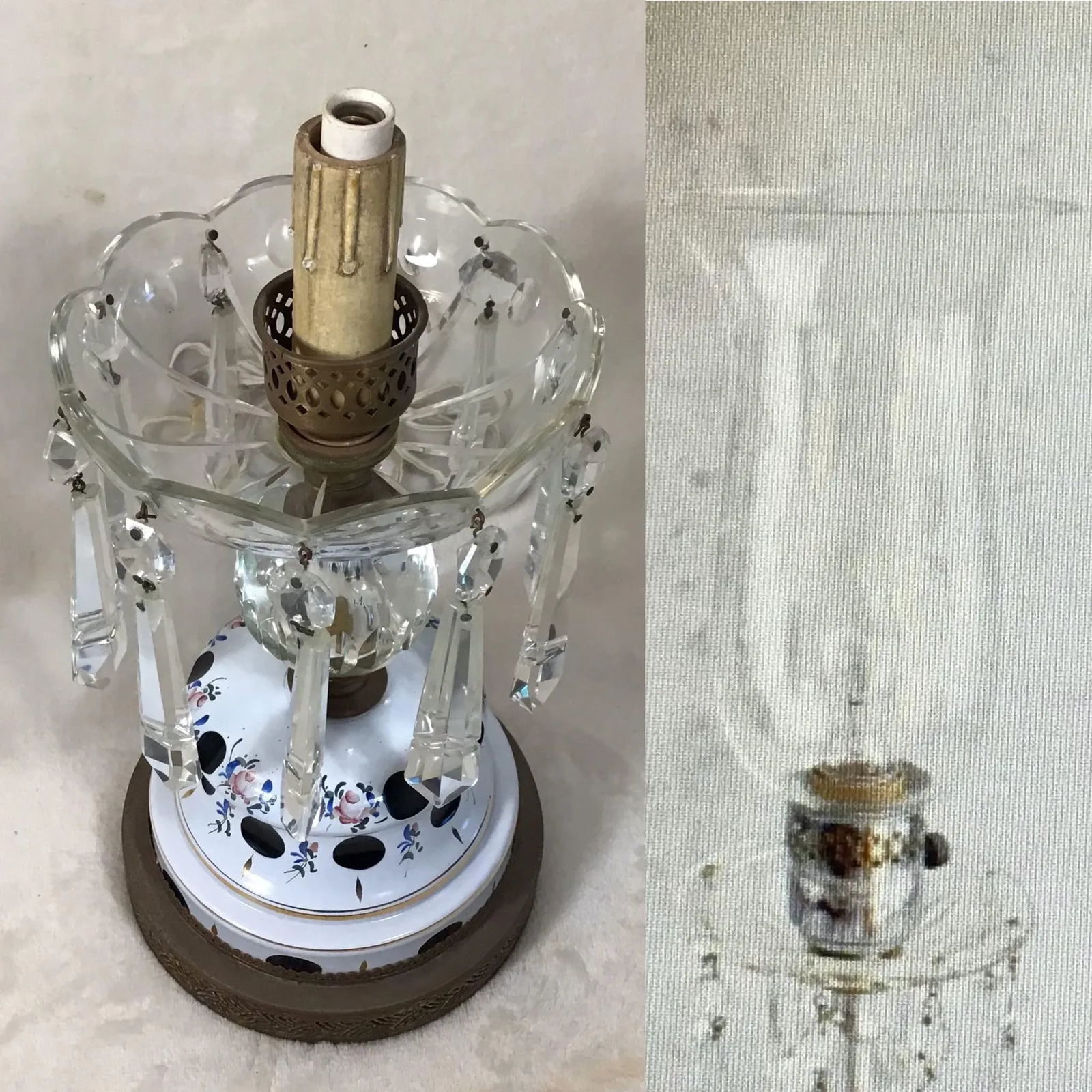 Antique 1920s Vintage Bohemian Cased Glass & Crystal Electric Table Lamps - a Pair - 5