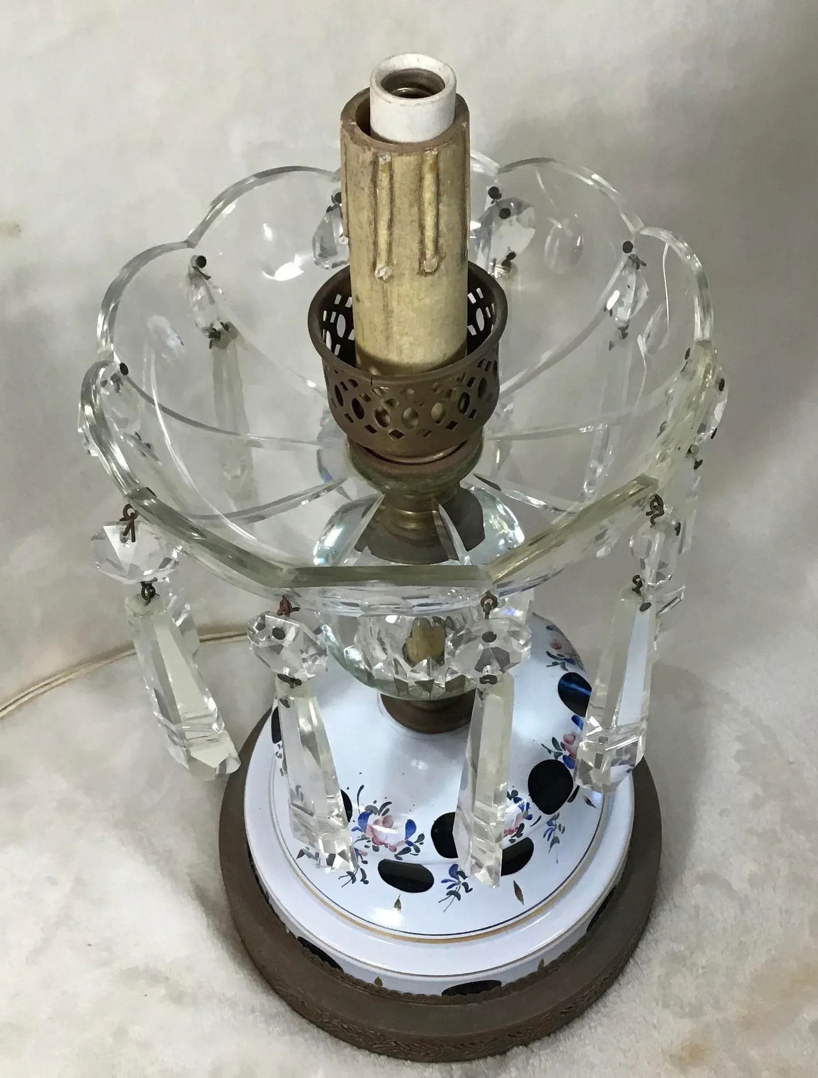 Antique 1920s Vintage Bohemian Cased Glass & Crystal Electric Table Lamps - a Pair - 6