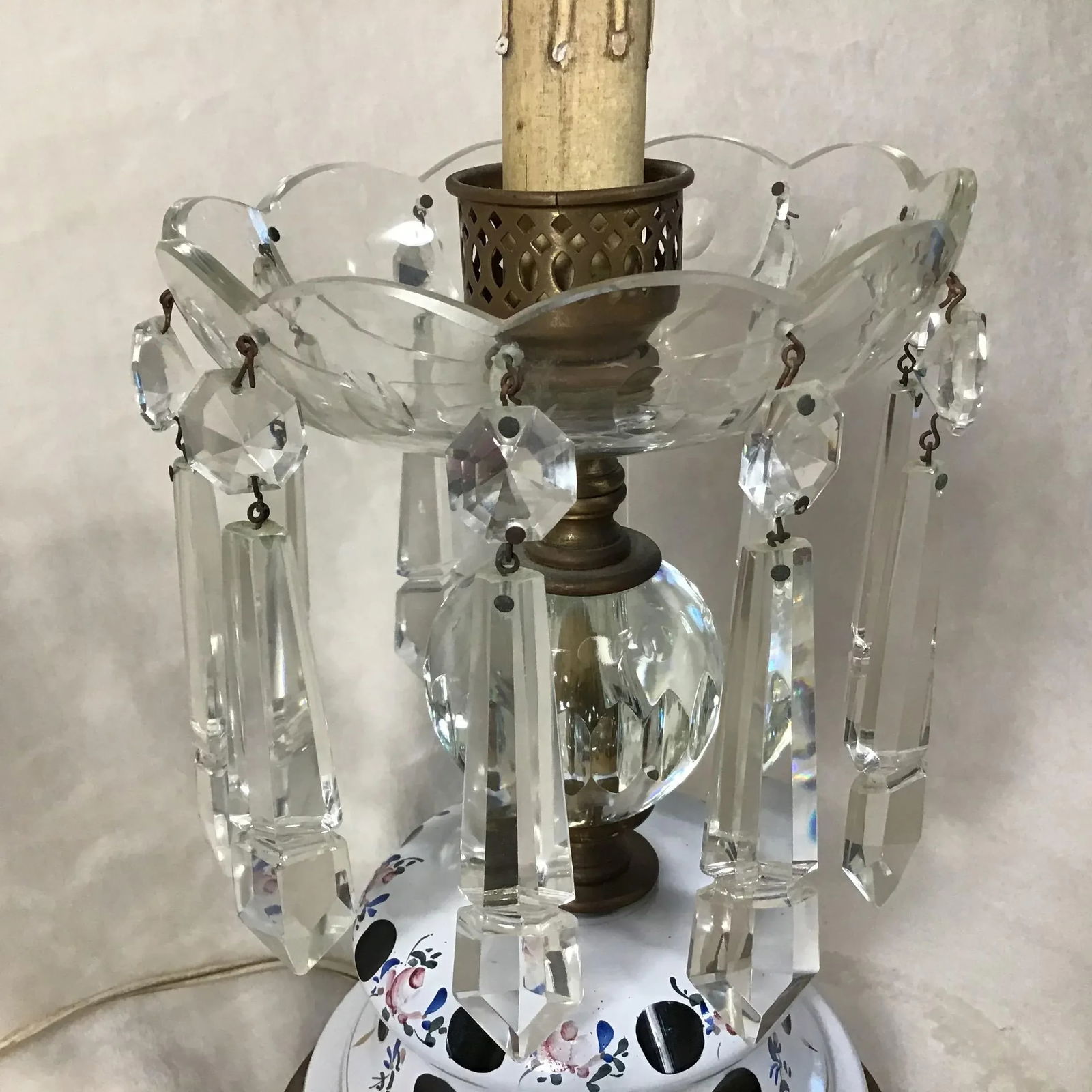 Antique 1920s Vintage Bohemian Cased Glass & Crystal Electric Table Lamps - a Pair - 8