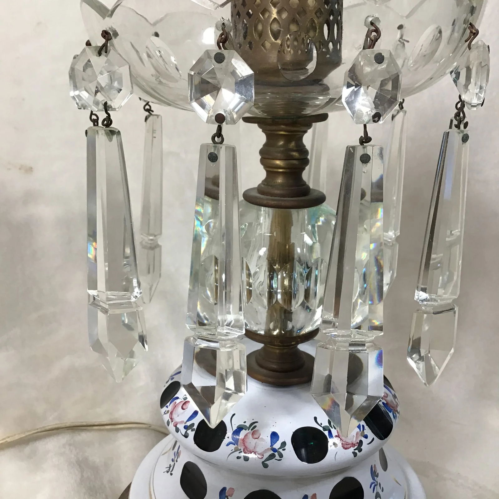 Antique 1920s Vintage Bohemian Cased Glass & Crystal Electric Table Lamps - a Pair - 9