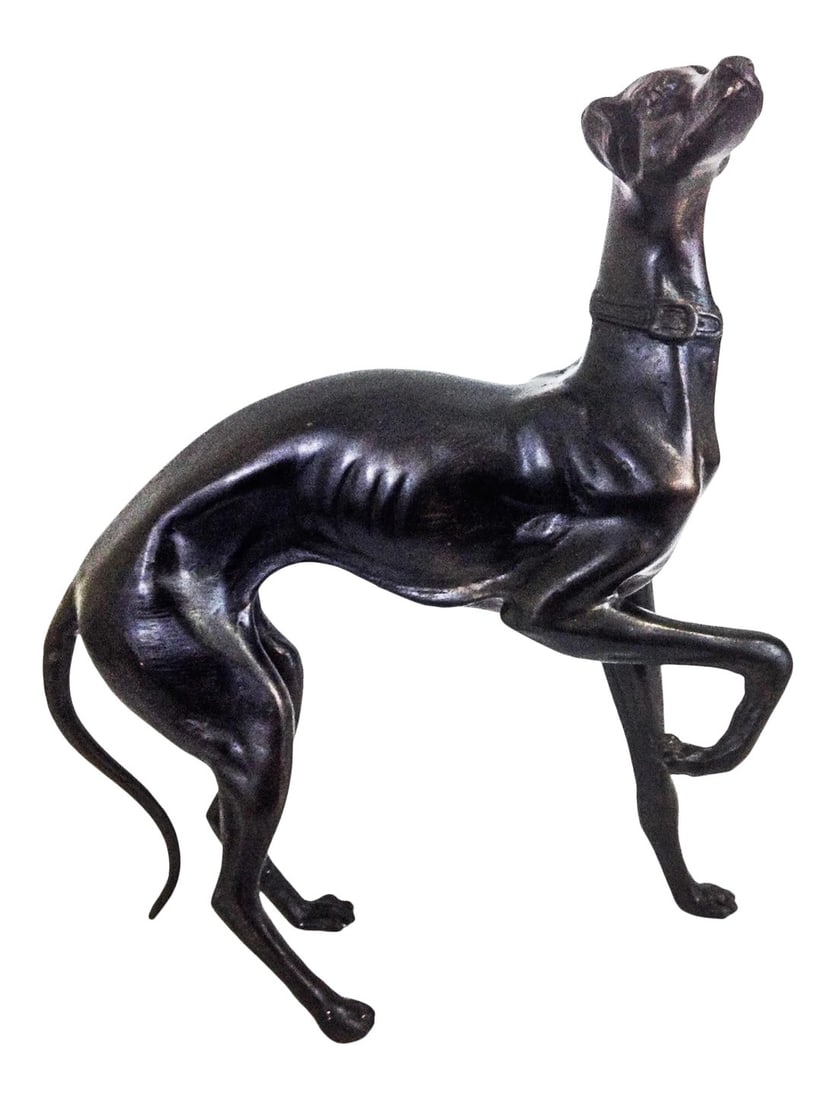 Bronze Grey Hound Dog: Large bronze grey hound dog in an impressive stance. Condition: Alterations: Original Condition Unaltered Imperfections: Some Imperfections Condition Notes: Excellent patina. Dimensions: Height: