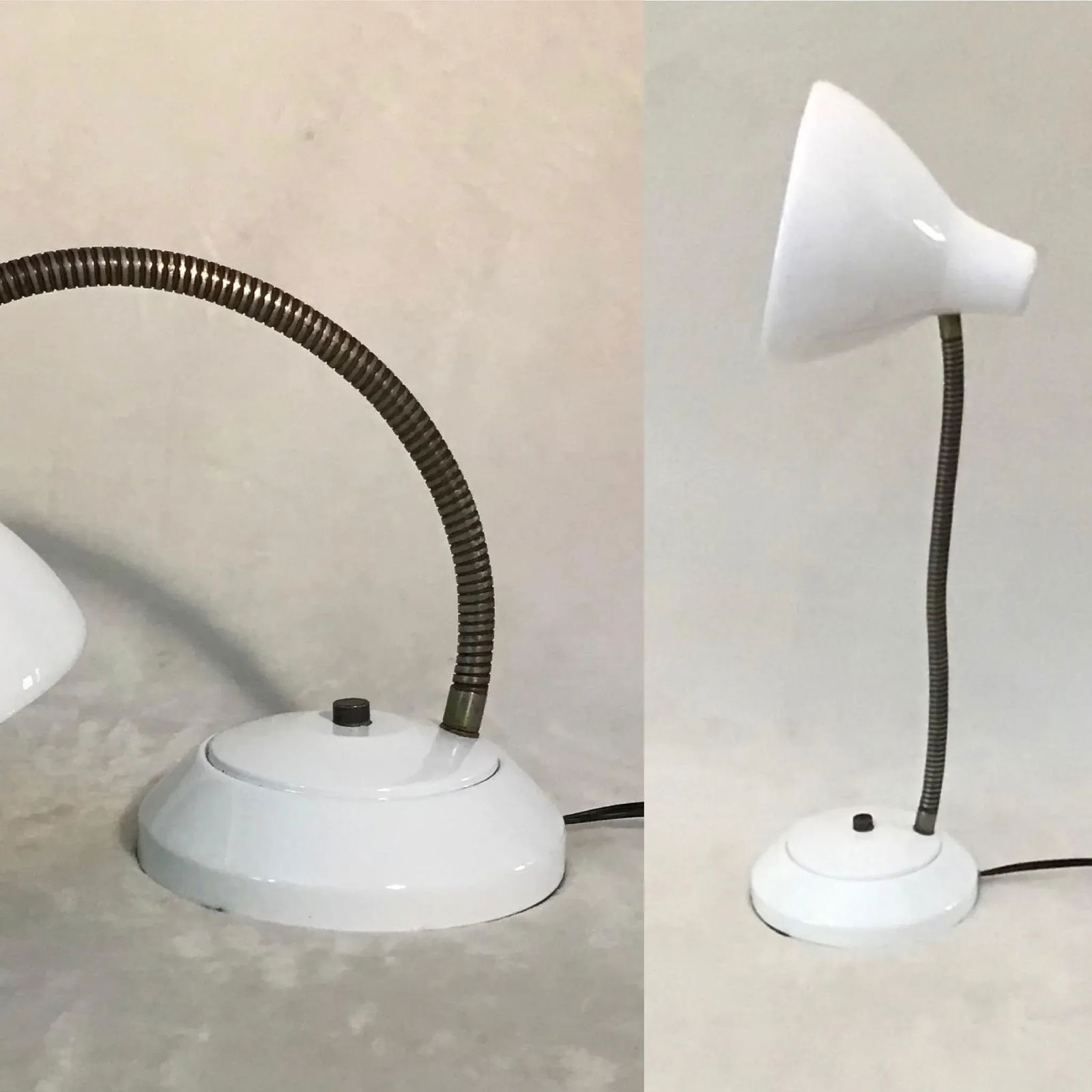 1950s Mid-Century Industrial White Metal Desk Lamp - 12