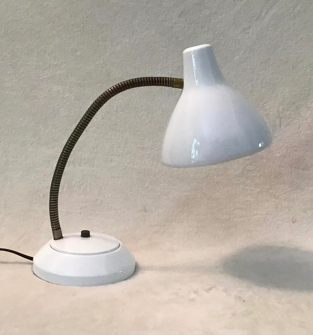1950s Mid-Century Industrial White Metal Desk Lamp - 2