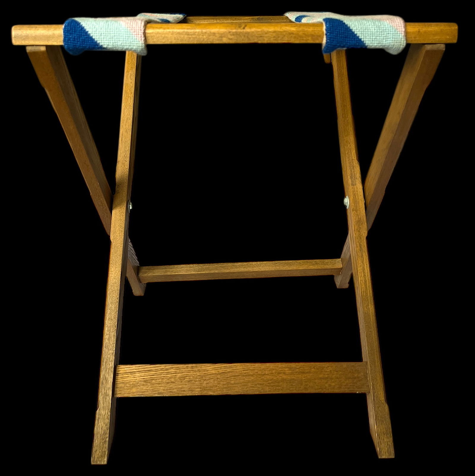 1980s Vintage Striped Needle Point Wooden Luggage Rack - 5