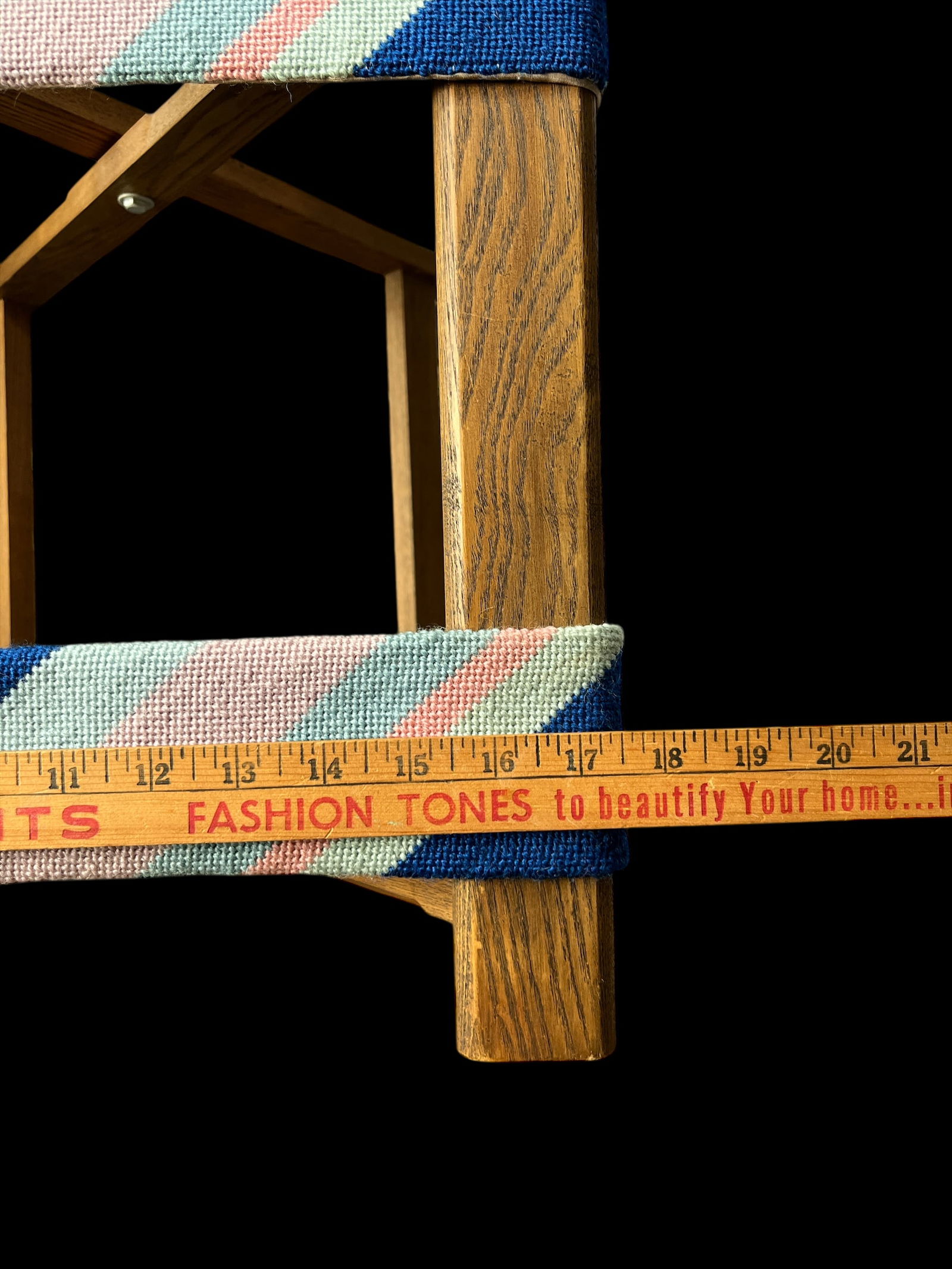 1980s Vintage Striped Needle Point Wooden Luggage Rack - 8