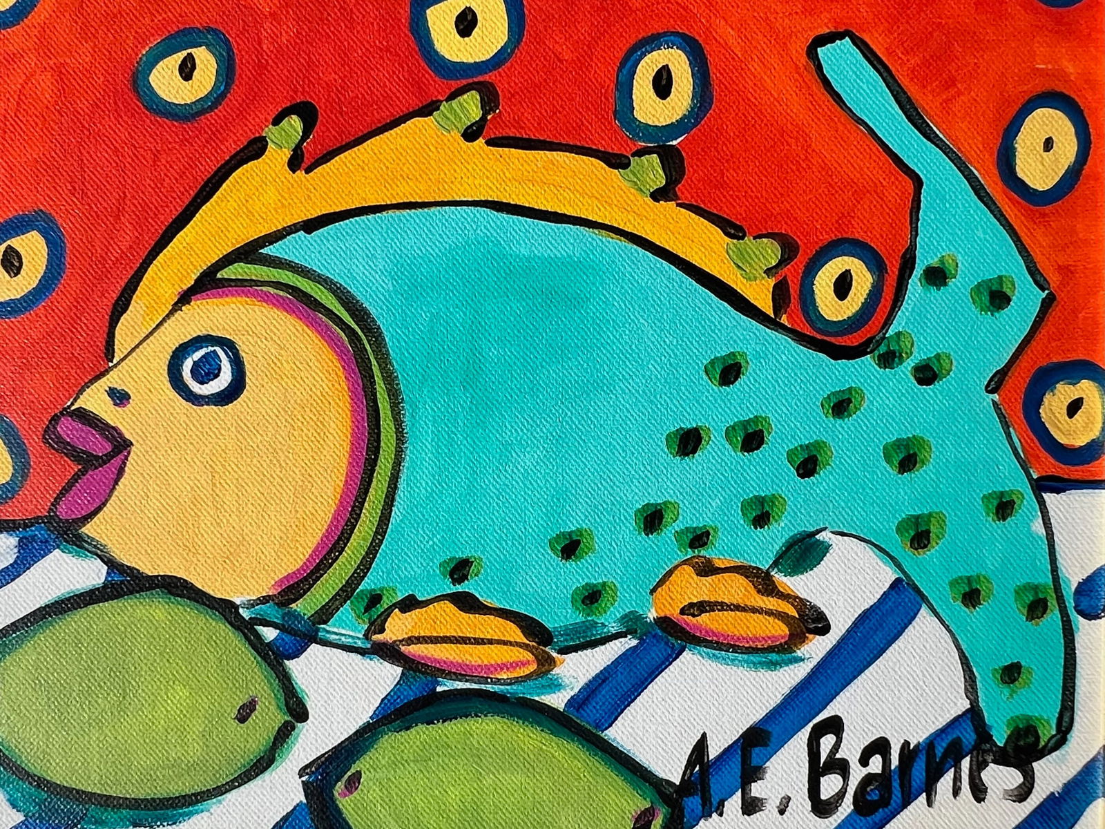 Original Still Life Painting by A. E. Barnes, Fish & Limes, Signed - 4